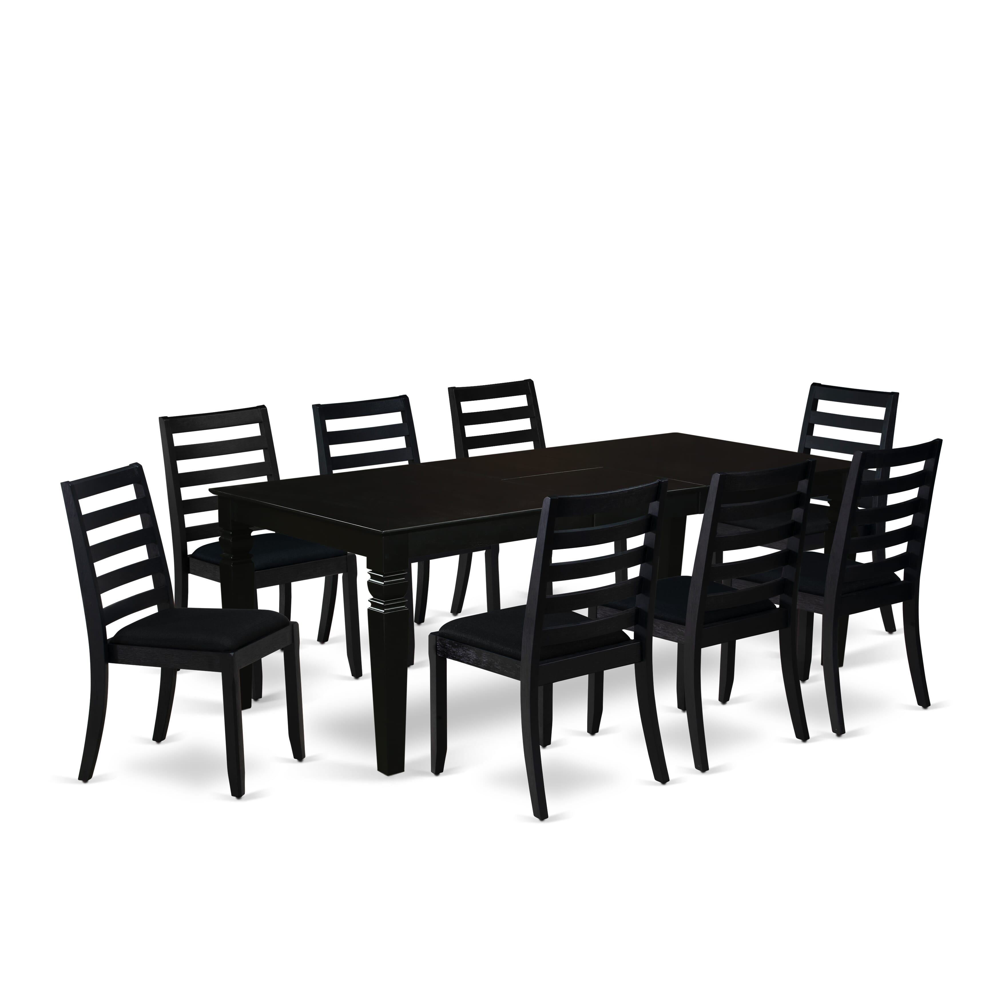 East West Furniture LGX19-BLK-24 -9 Piece Dining Set Includes a Rectangular Table and 8 Stackable Linen Fabric Chairs, Black