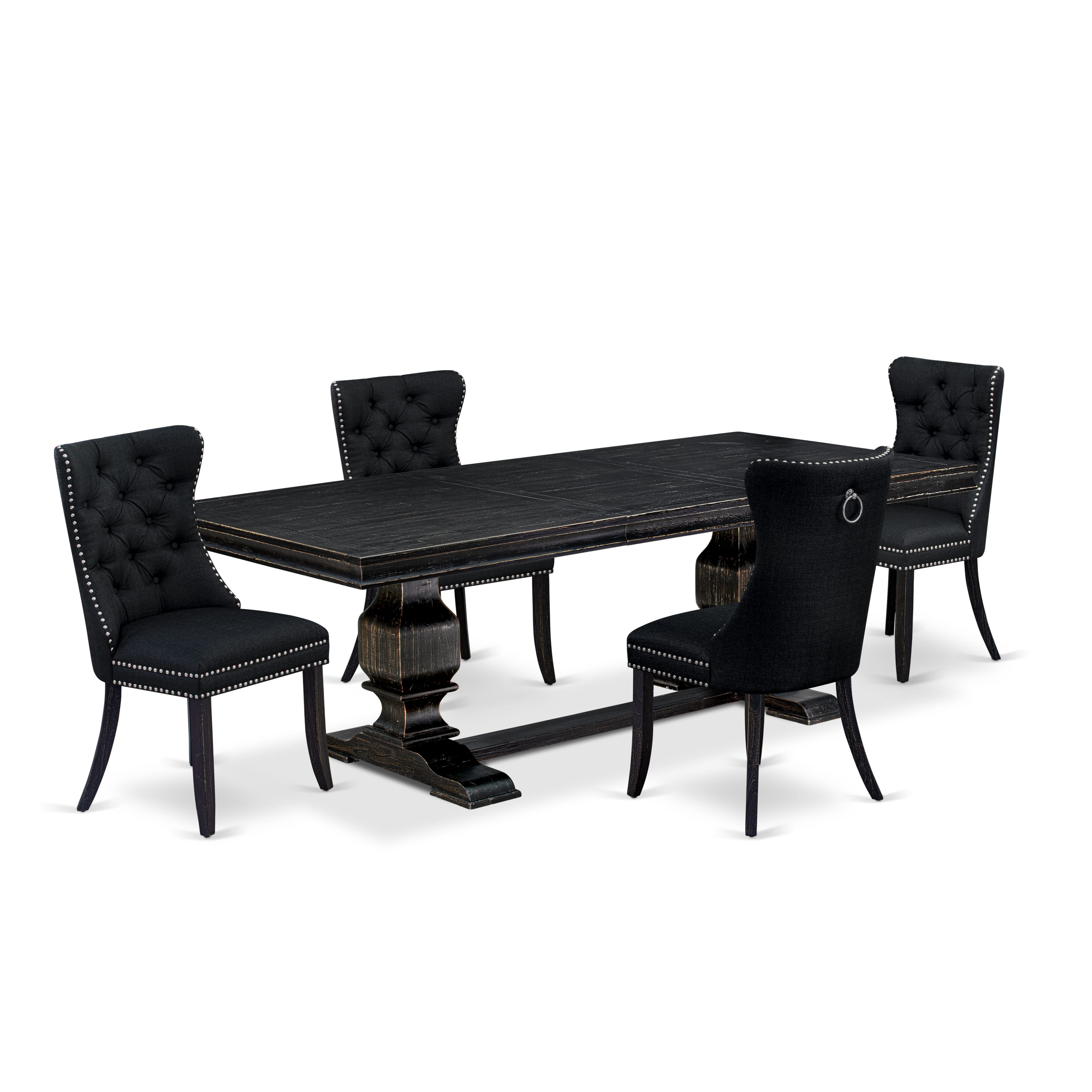 Luxe by East West Furniture LKDA5-SBB-24 - 5-piece kitchen set includes a breakfast table and 4 Black Linen Fabric parson chairs with Button Tufted Chair Back - Sand Blasting Black Finish.