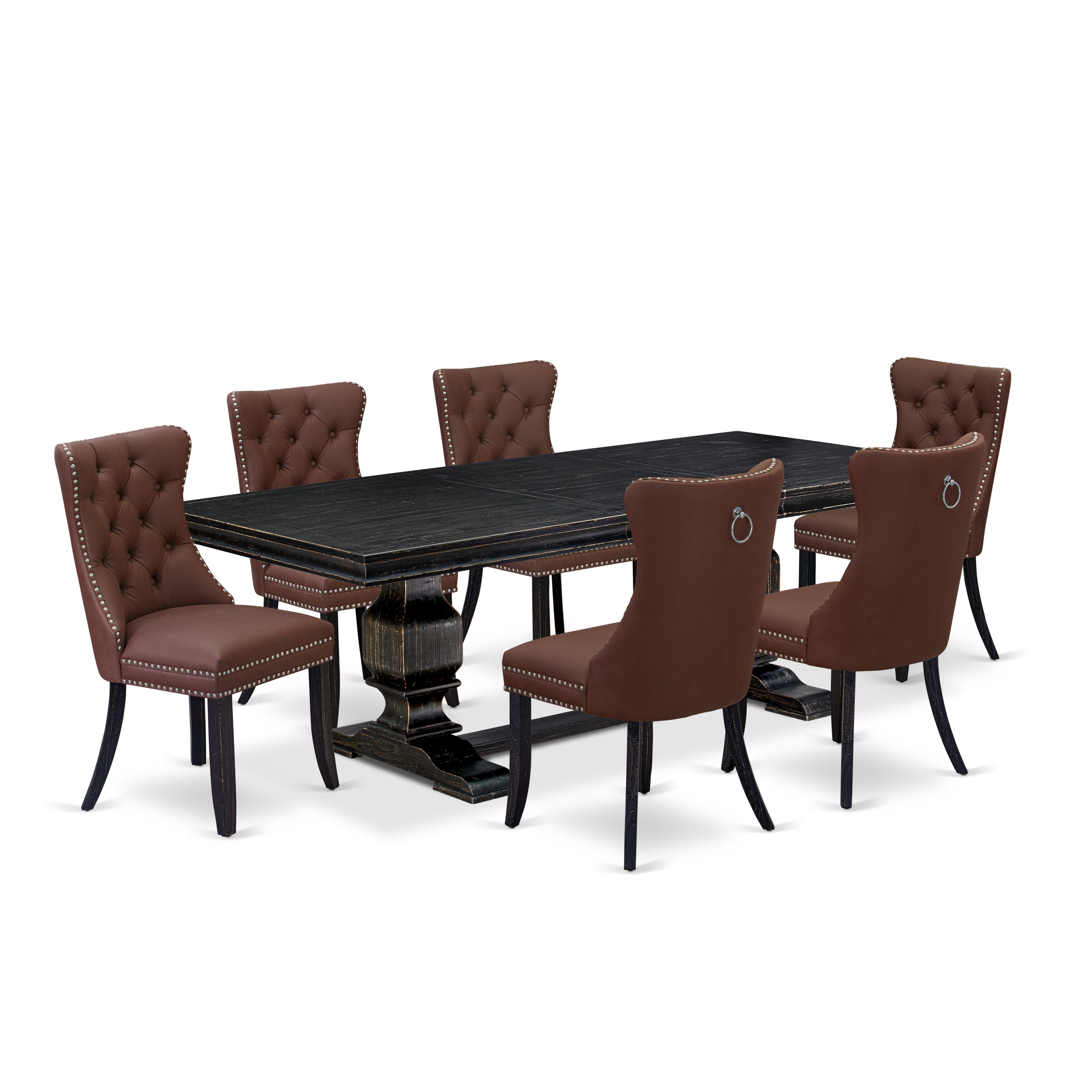 Luxe by East West Furniture LKDA7-SBB-26 - 7-piece dining room set includes a dining table and 6 Burgundy Faux Leather dining room Chairs with Button Tufted Chair Back - Sand Blasting Black Finish