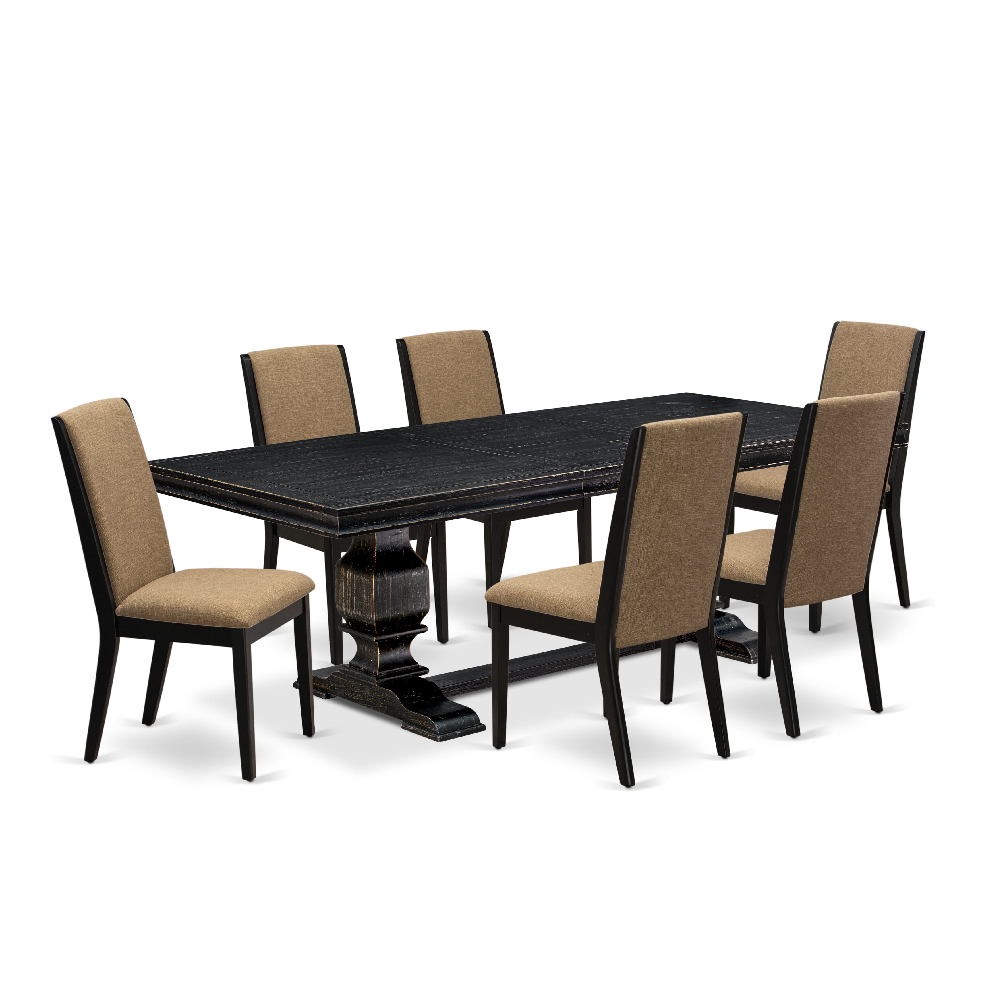 Luxe by East West Furniture LKLA7-SBB-47 7 Pieces Kitchen Set consists of a Rectangular Dining Table and 6 Light Sable Linen Fabric Dining Room Chairs with Black legs - Sand Blasting Black finish