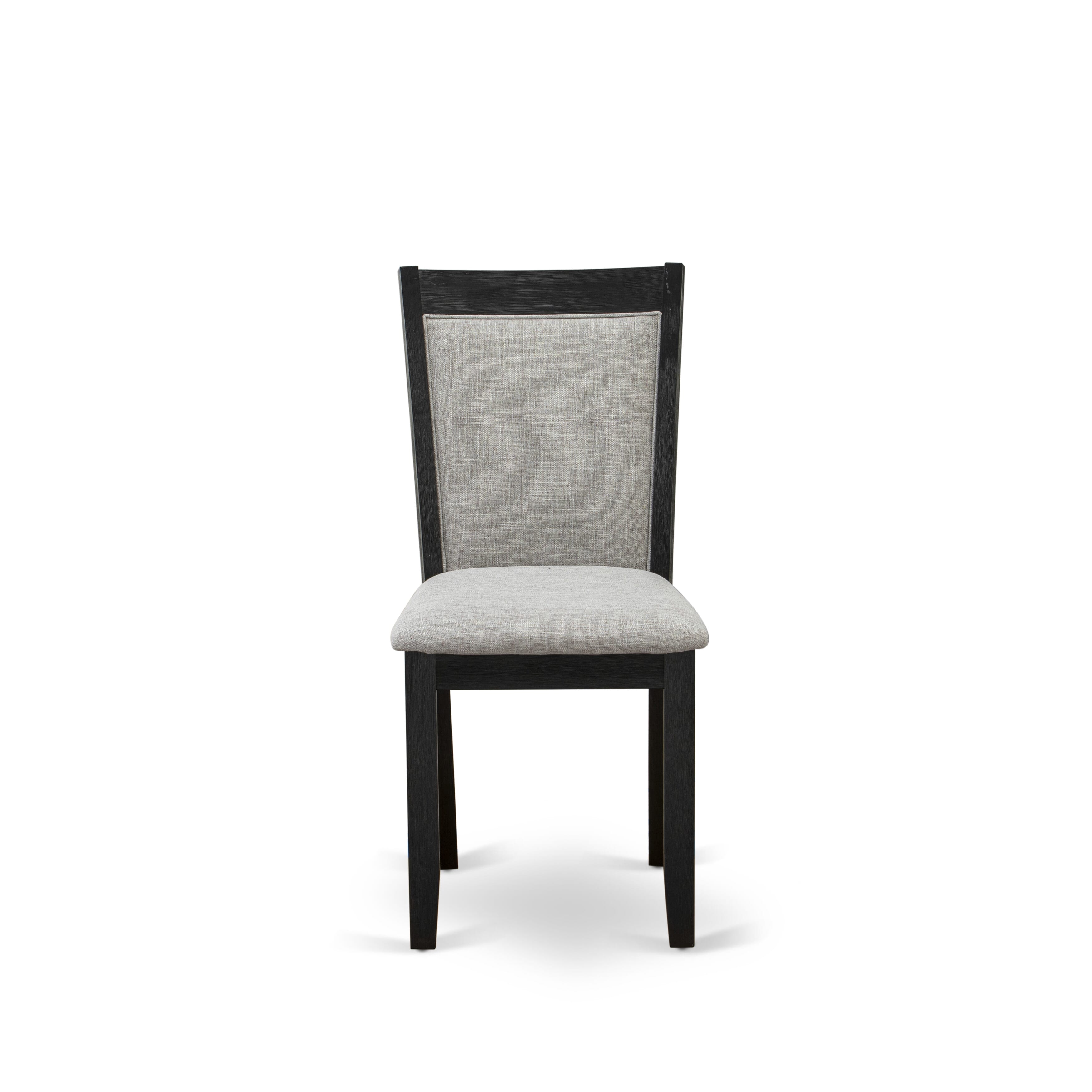 Juego de mesa de comedor moderna de 9 piezas East West Furniture X627MZ606-9. Incluye una mesa de comedor rectangular con patas en forma de X y 8 sillas tapizadas en tela de lino Shitake.