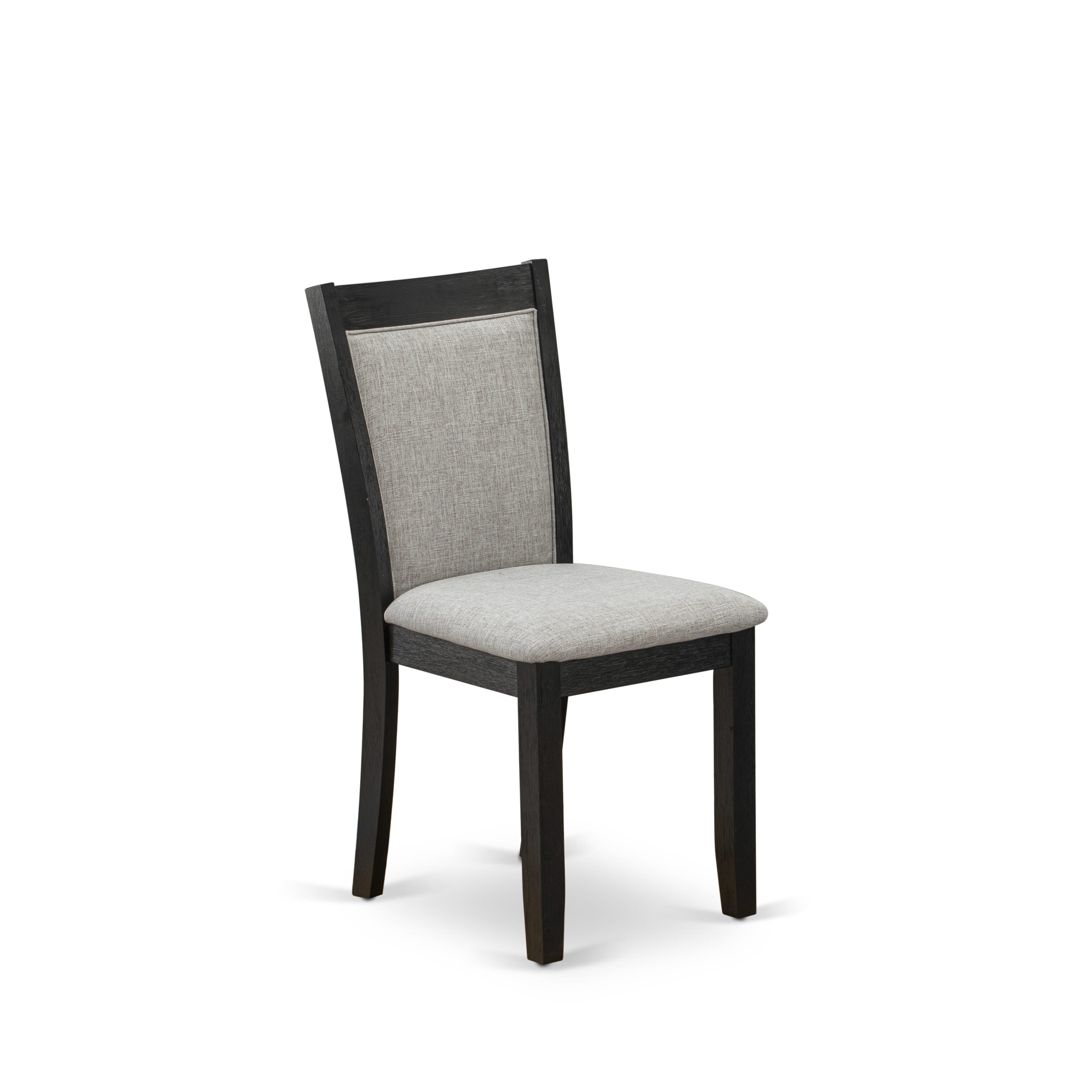 Juego de mesa de comedor moderna de 9 piezas East West Furniture X627MZ606-9. Incluye una mesa de comedor rectangular con patas en forma de X y 8 sillas tapizadas en tela de lino Shitake.