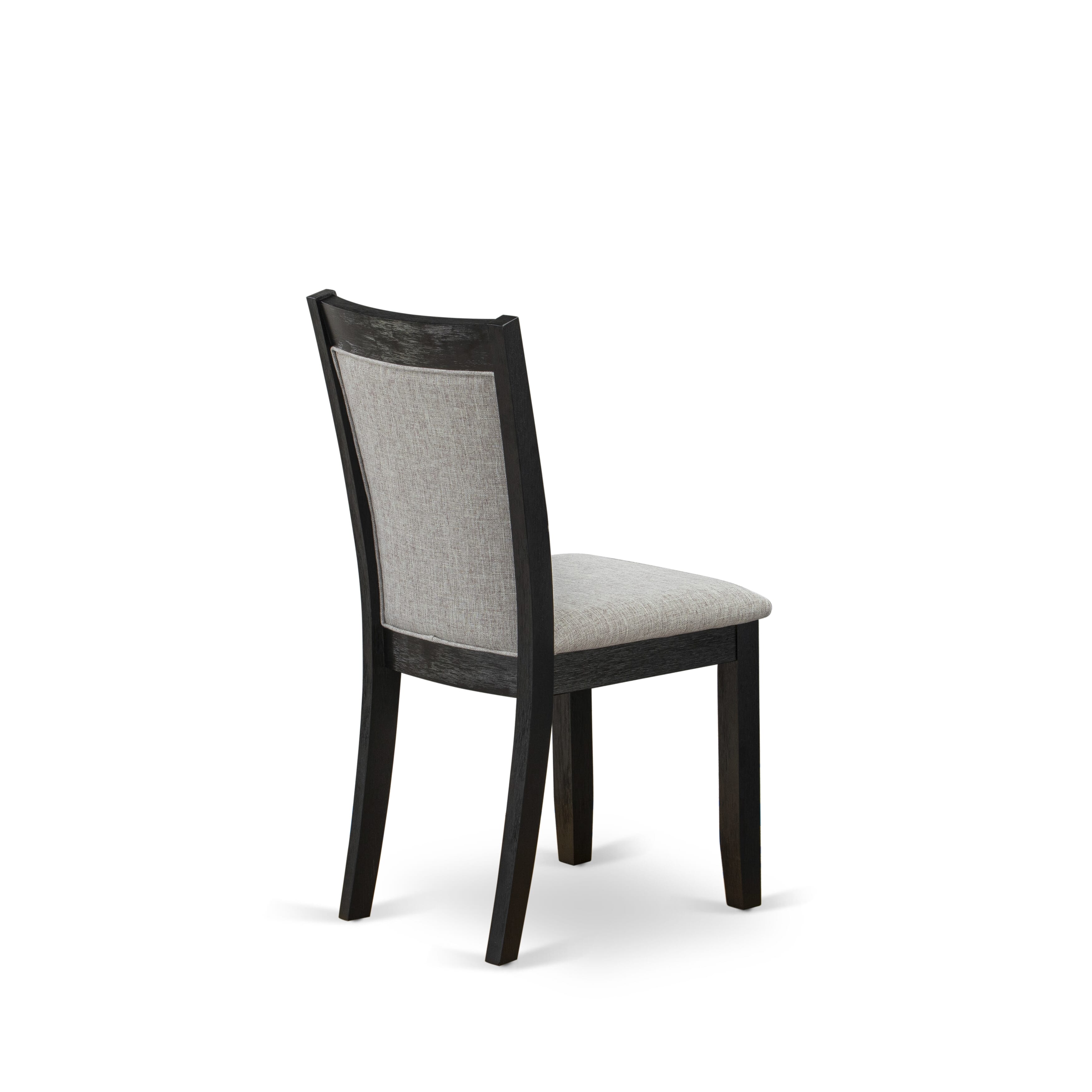 Juego de mesa de comedor moderna de 9 piezas East West Furniture X627MZ606-9. Incluye una mesa de comedor rectangular con patas en forma de X y 8 sillas tapizadas en tela de lino Shitake.
