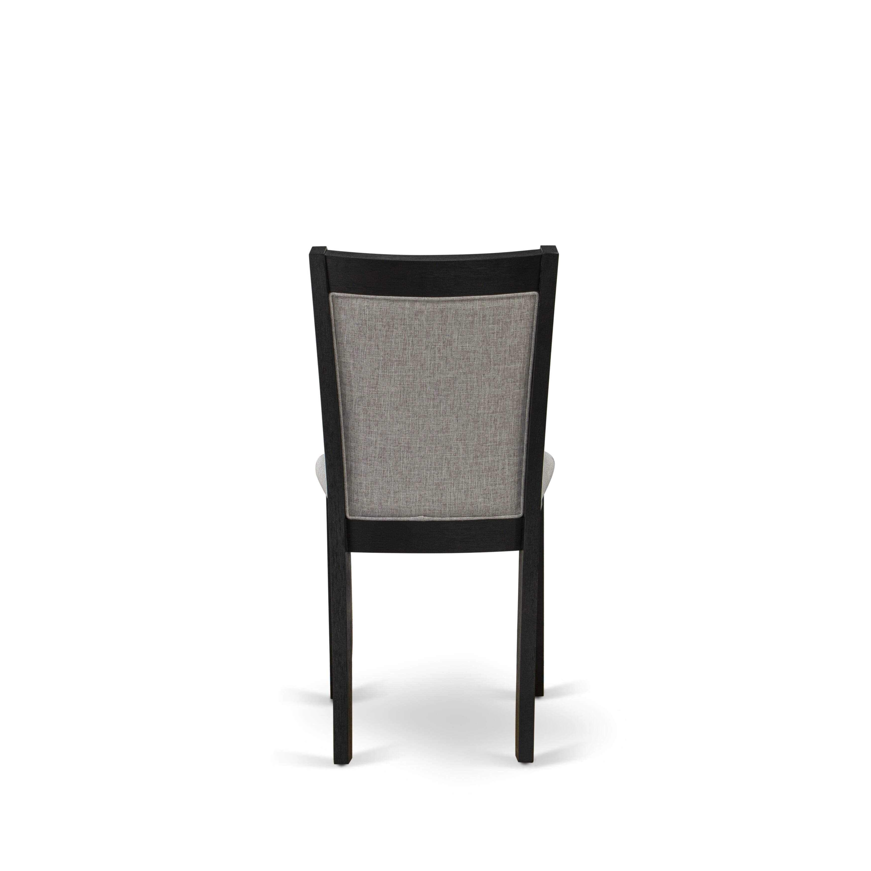 Juego de mesa de comedor moderna de 9 piezas East West Furniture X627MZ606-9. Incluye una mesa de comedor rectangular con patas en forma de X y 8 sillas tapizadas en tela de lino Shitake.