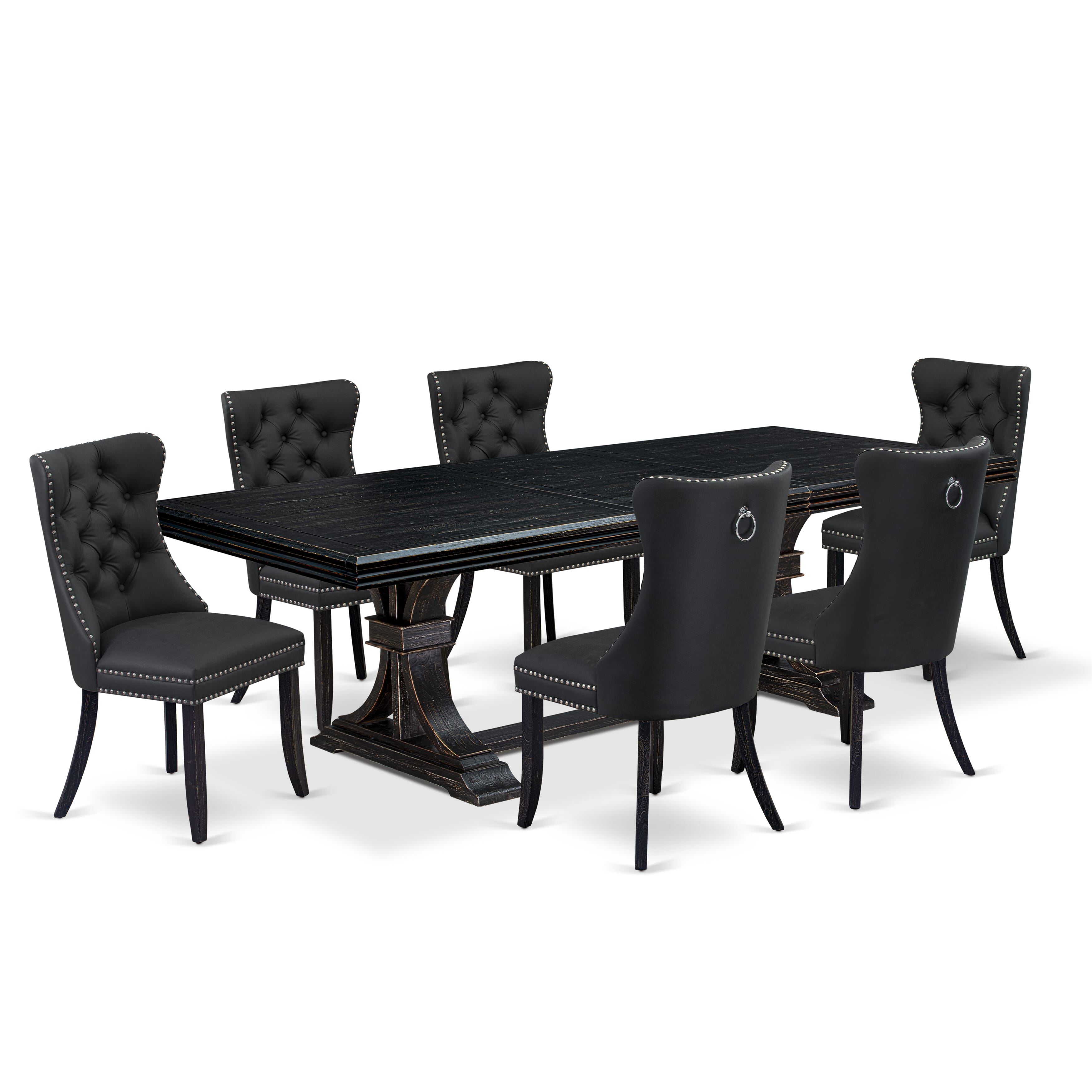 Luxe by East West Furniture NEDA7-SBB-12 7 Pieces Dining Set Contains a Rectangle Kitchen Table and 6 Dark Gray Faux Leather Modern Chairs, Sand Blasting Black