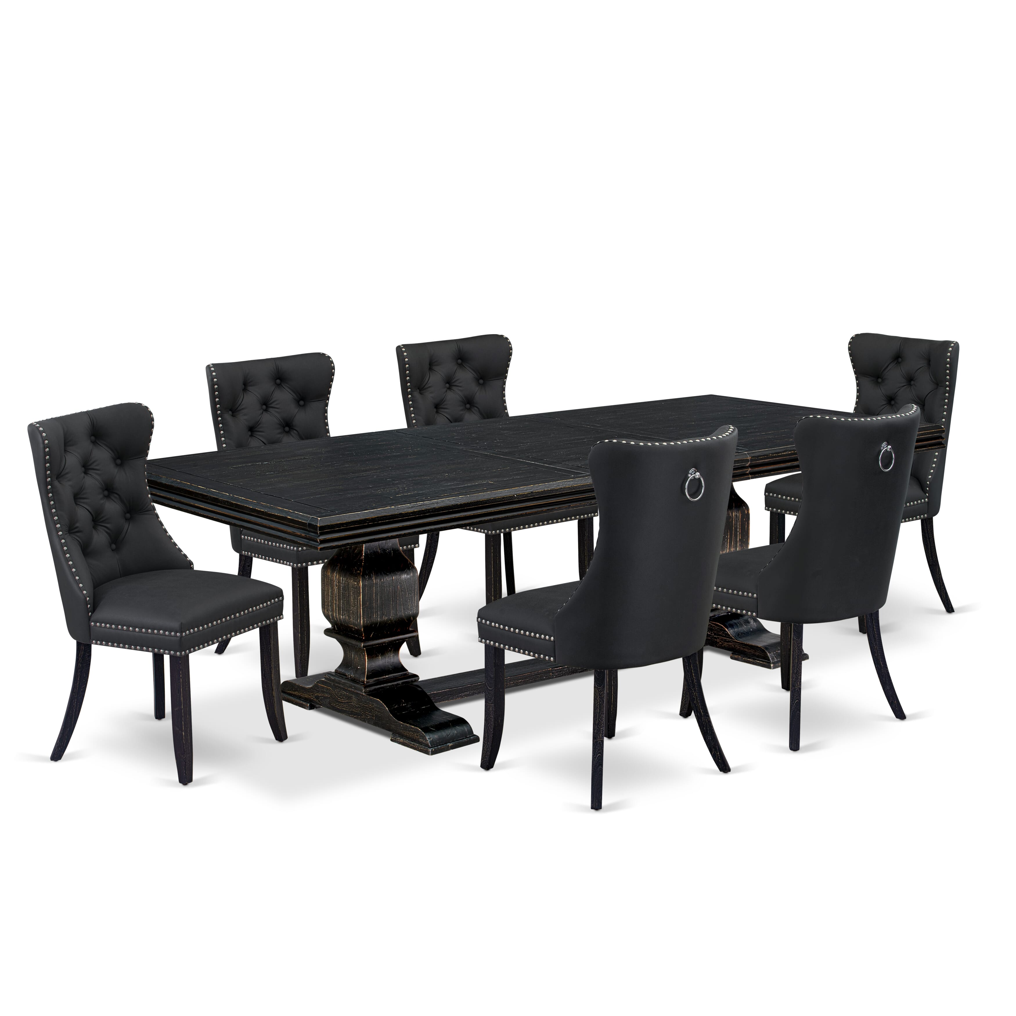 Luxe by East West Furniture NKDA7-SBB-12 7 Pieces Dining Set Contains a Rectangle Kitchen Table and 6 Dark Gray Faux Leather Modern Chairs, Sand Blasting Black