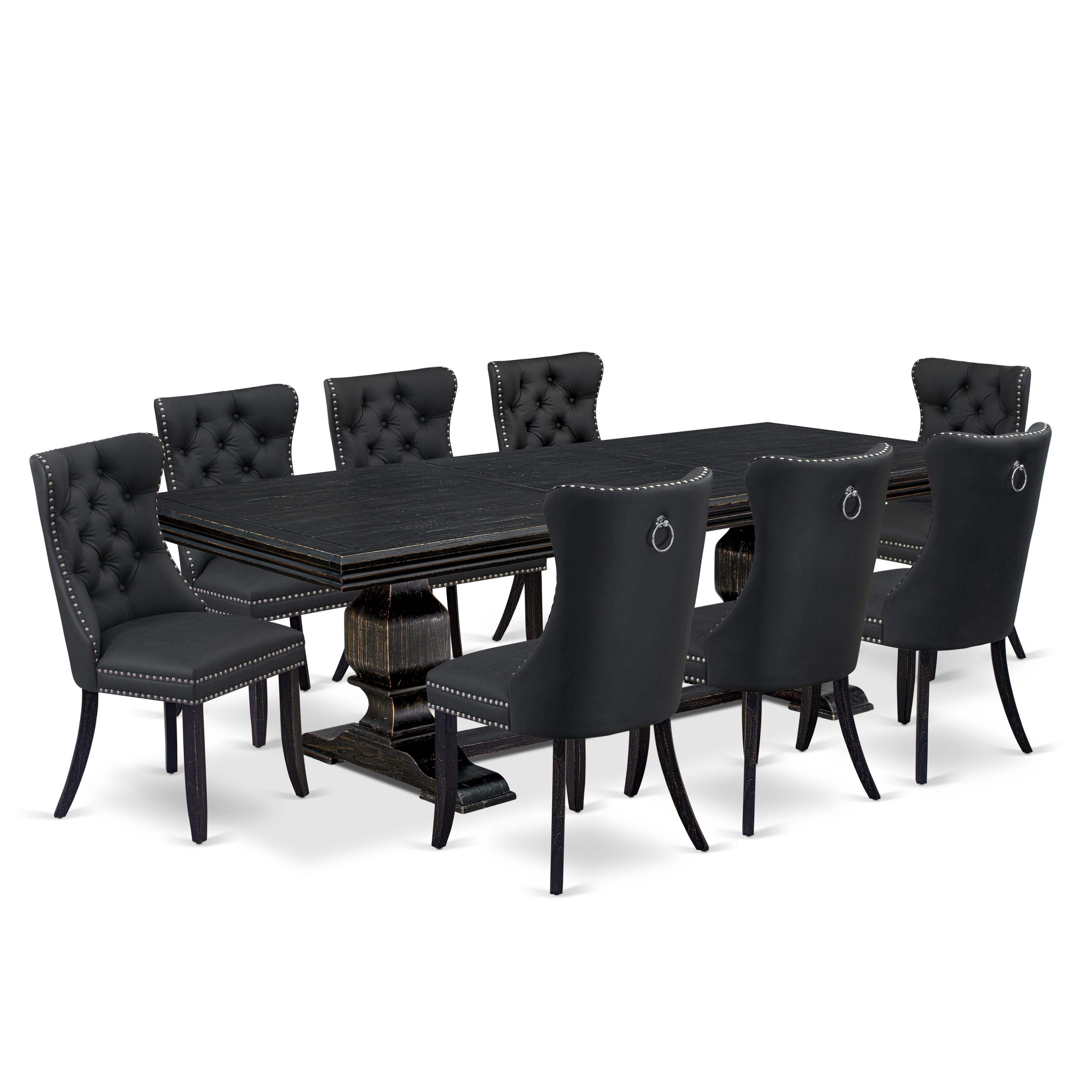 Luxe by East West Furniture NKDA9-SBB-12 9 Pieces Dining Table Set Includes a Rectangle Table and 8 Dark Gray Faux Leather Dining Chairs, Sand Blasting Black