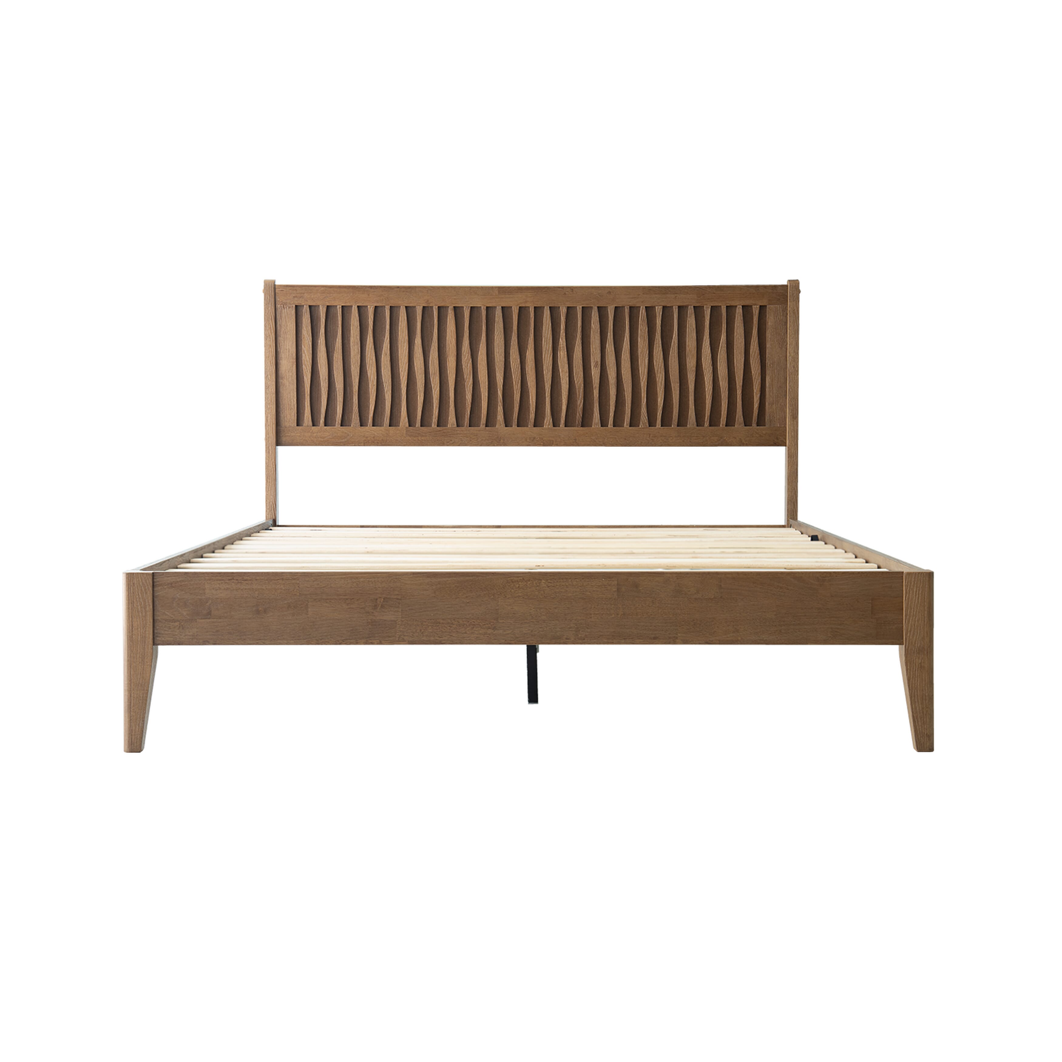 Queen Size Bed Frame with Headboard & Footboard Solid Wood Platform Bed, Metal Legs, 12 Sturdy Slatted Structure, No Box Spring Needed, Anti-Noise & Slip-Free, Easy Assembly, Barnwood Finish, OLQ-30