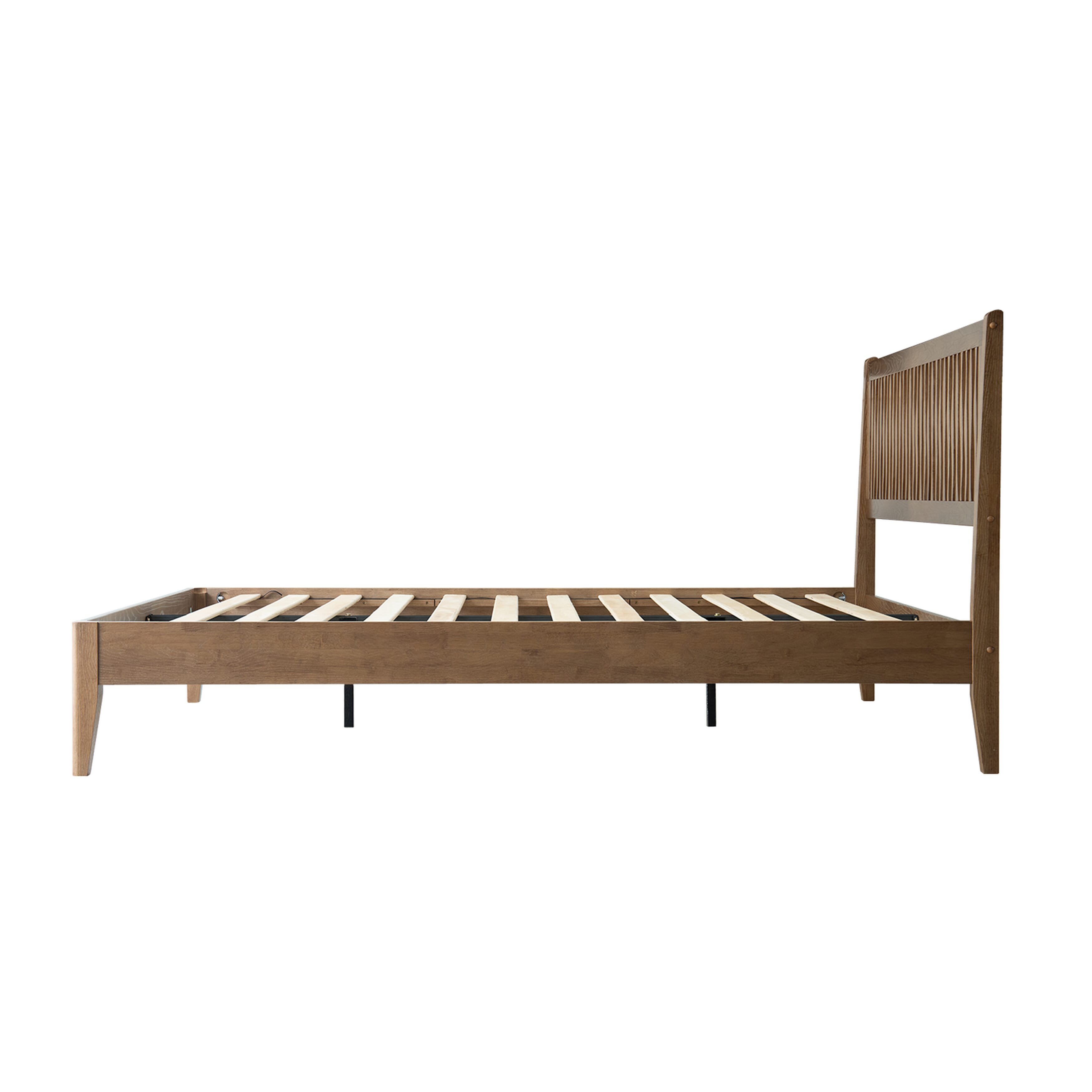 Queen Size Bed Frame with Headboard & Footboard Solid Wood Platform Bed, Metal Legs, 12 Sturdy Slatted Structure, No Box Spring Needed, Anti-Noise & Slip-Free, Easy Assembly, Barnwood Finish, OLQ-30