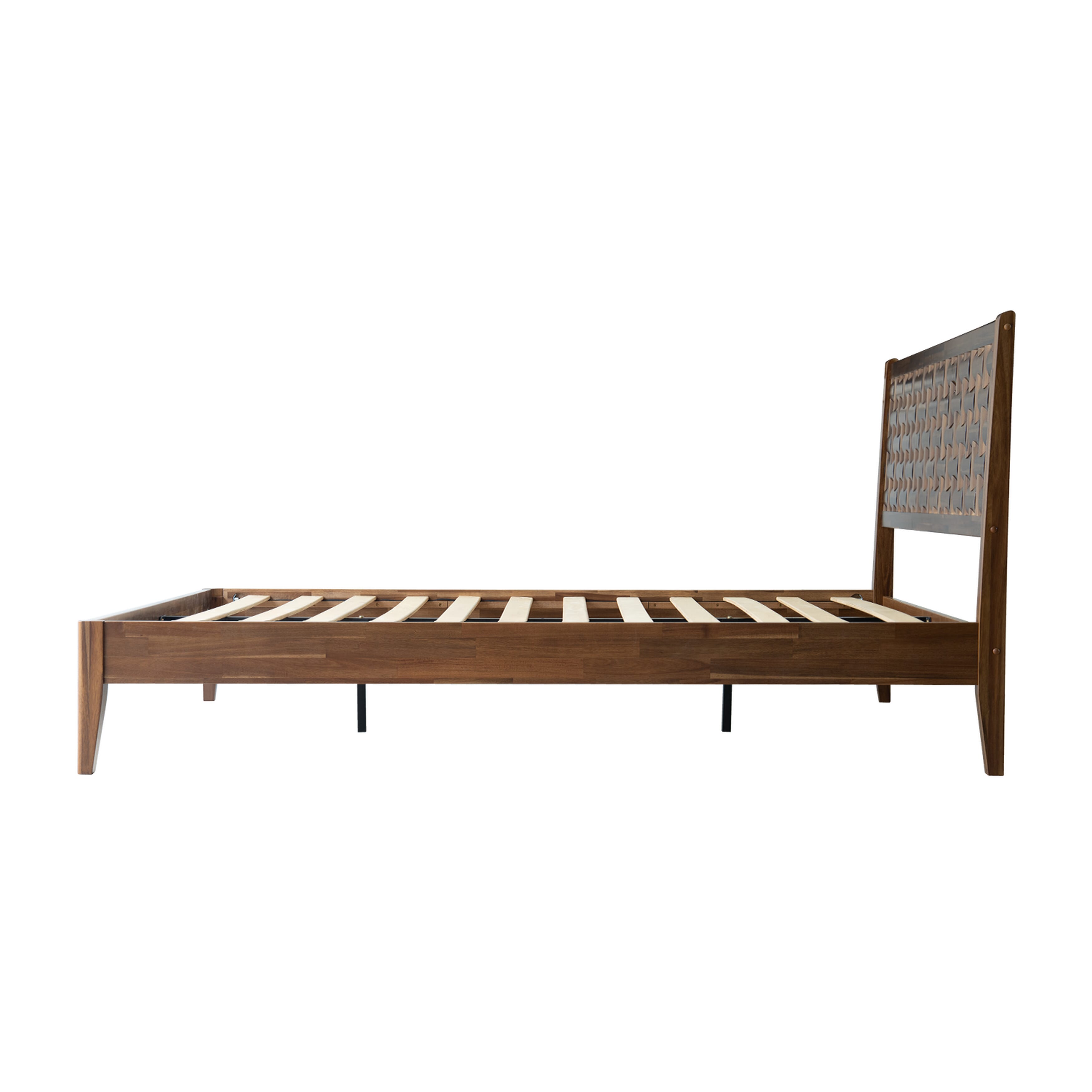 Queen Size Platform Bed with Headboard & Footboard, Solid Wood Bed Frame, Central Metal Legs, 12 Reinforced Slatted, Noise-Free & Anti-Slip, No Box Spring Needed, Easy Assembly, Walnut Finish, ORQ-37