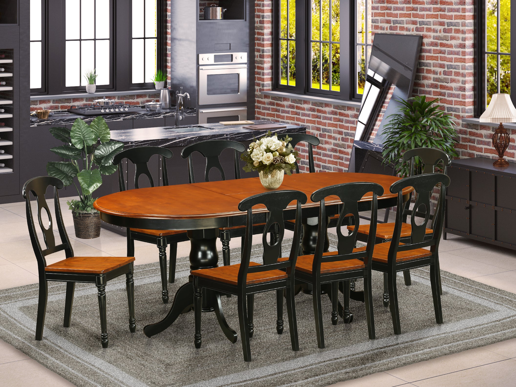 PLKE9-BCH-W 9 PC Dining room set-Dining Table with 8 Wood Dining Chairs