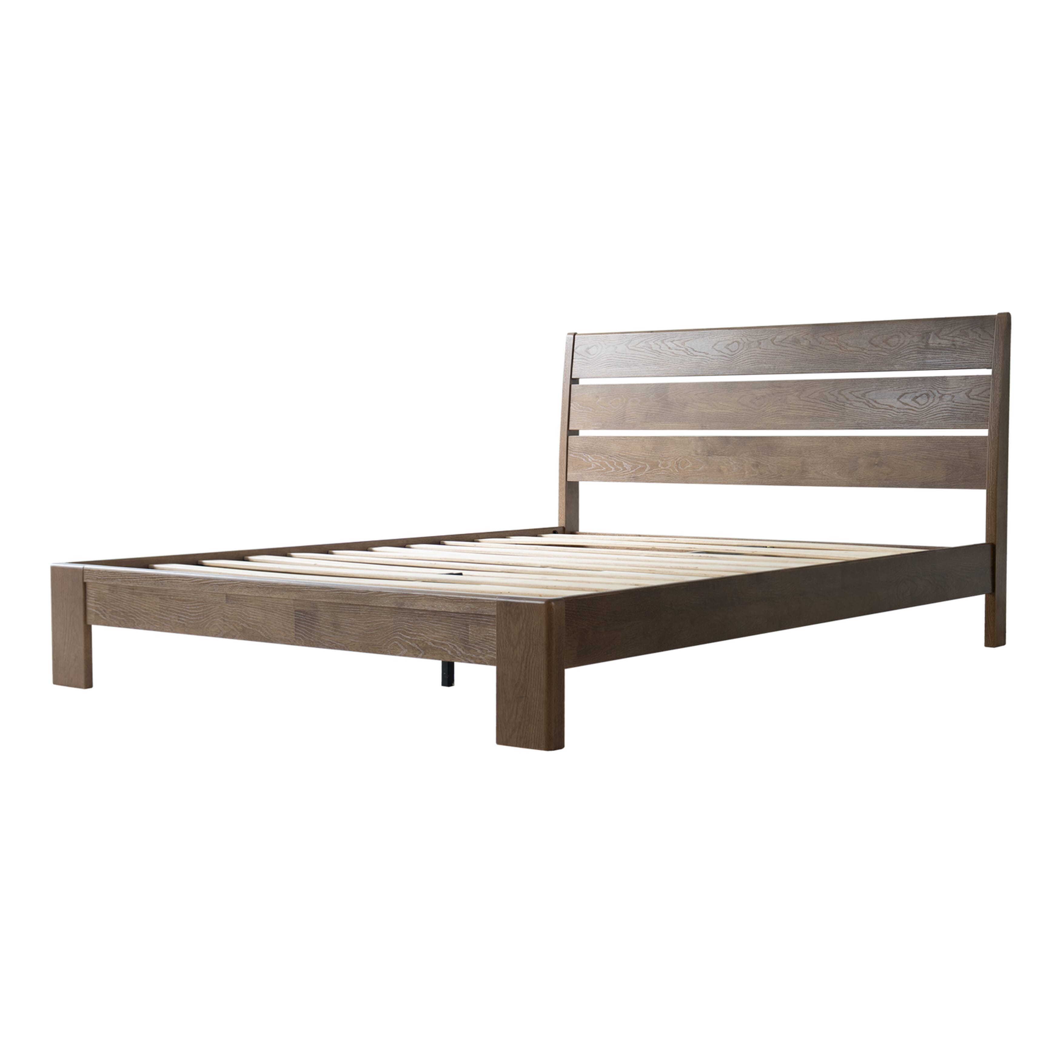 Queen Size Bed Frame with Headboard & Footboard, Solid Wood Platform Bed, Metal Legs, 12 Durable Slatted Structure, No Box Spring Needed, Anti-Slip & Noise-Free, Easy Assembly, Barnwood Finish, QIQ-30