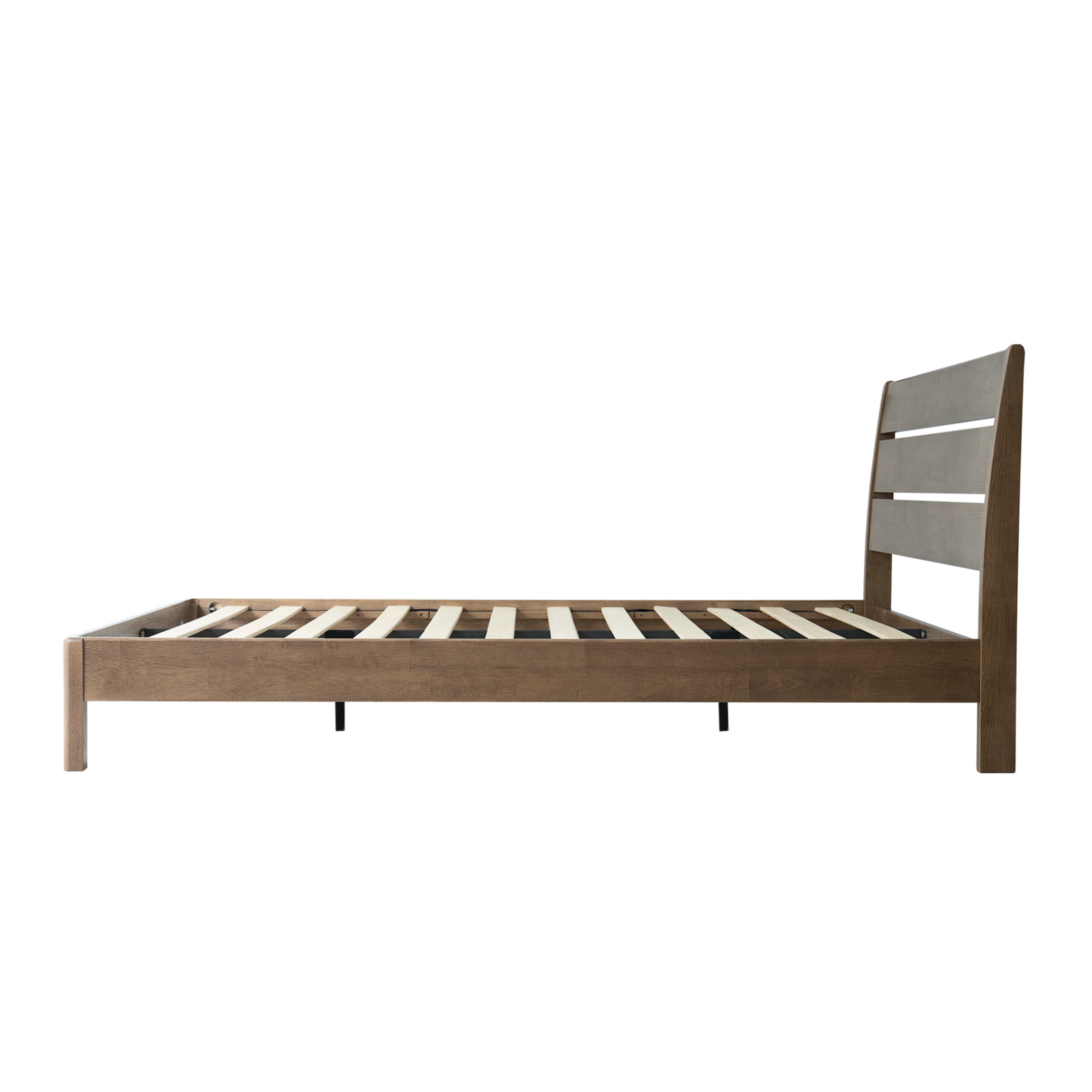 Queen Size Bed Frame with Headboard & Footboard, Solid Wood Platform Bed, Metal Legs, 12 Durable Slatted Structure, No Box Spring Needed, Anti-Slip & Noise-Free, Easy Assembly, Barnwood Finish, QIQ-30
