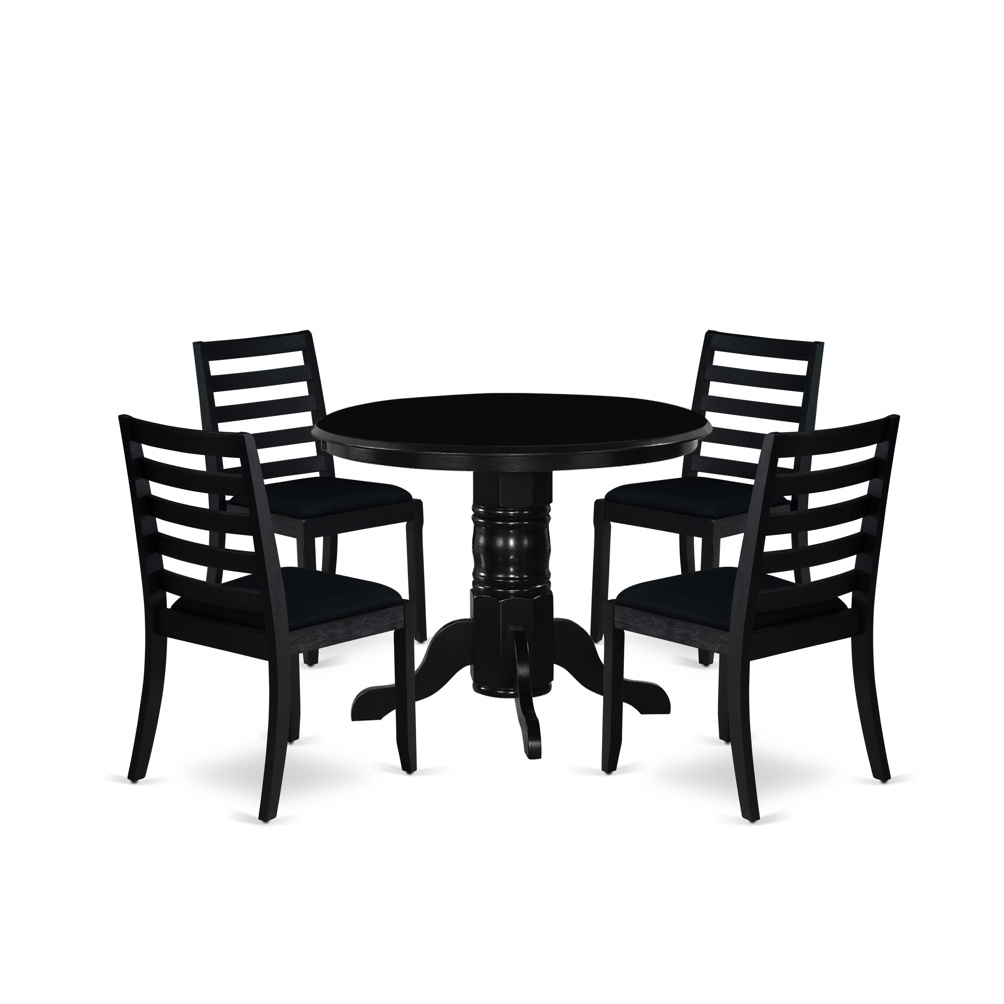 East West Furniture SHX15-BLK-24 -5 Piece Dining Set Includes a Round Table & 4 Stackable Linen Fabric Chairs, Black