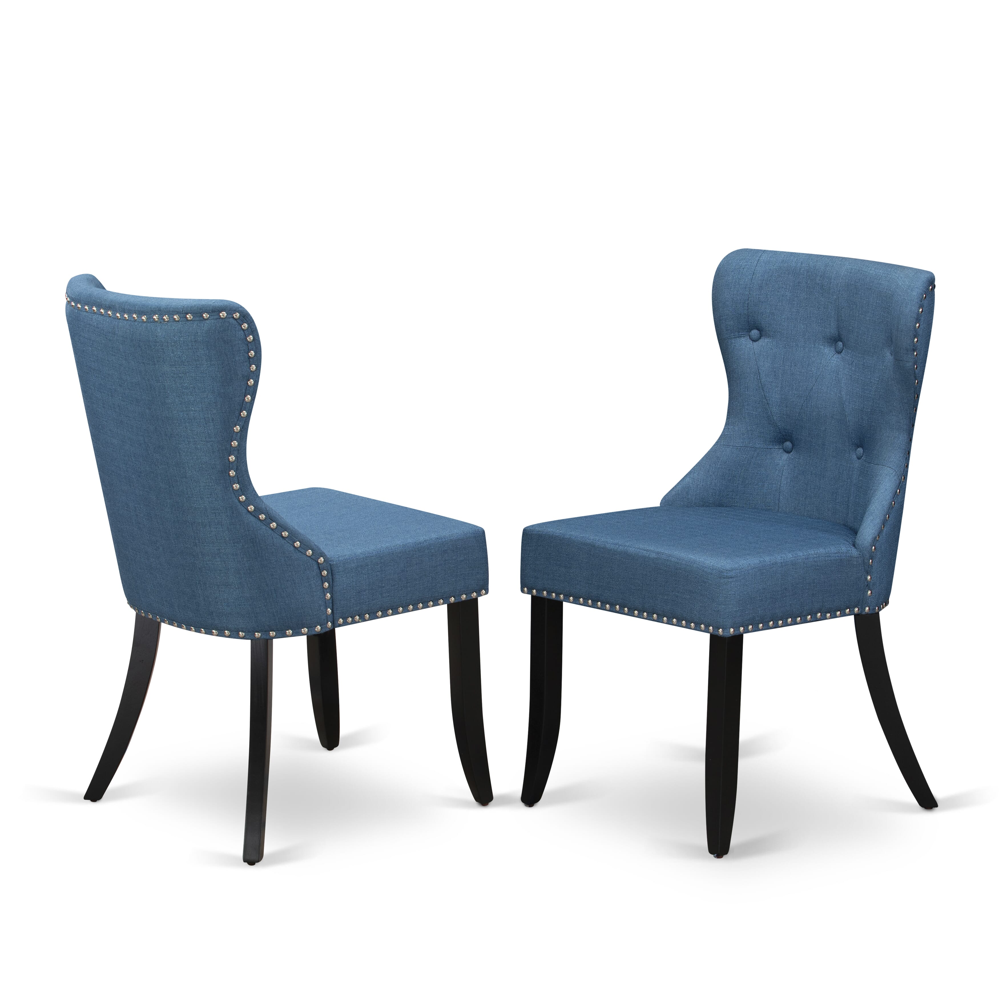 Luxe by East West Furniture - NESI7-SBB-21 - 7-piece Kitchen Dining Table Set consists of a Dining Table and 6 Blue Linen Fabric Parsons Chairs with Button Tufted Back - Sand Blasting Black Finish
