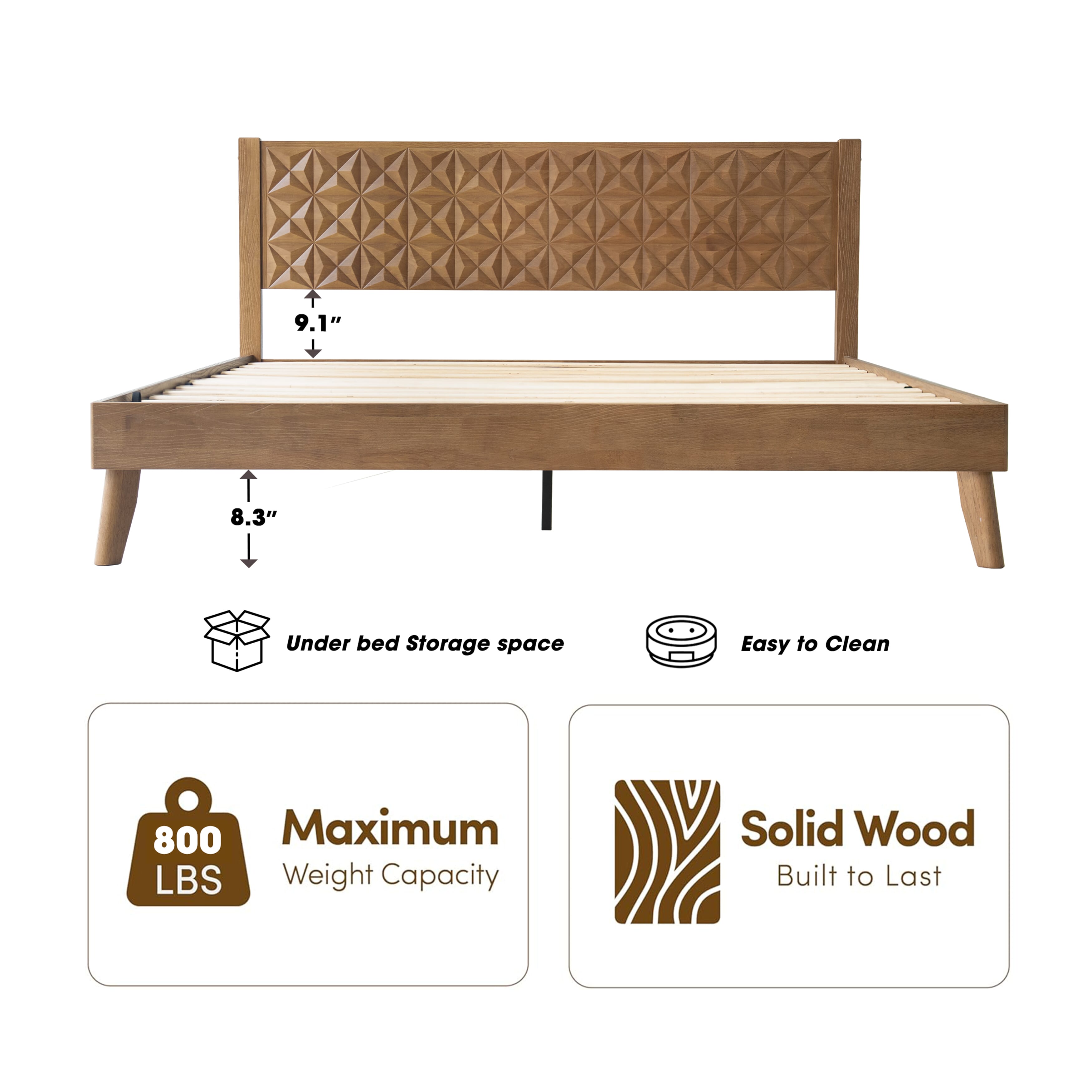 King Size Platform Bed Frame with Headboard & Footboard, 12 Stable Slats with Center Metal Legs, Easy Assembly, Noise-Free & Slip-Free Design, No Box Spring Needed, Barnwood Finish, UPK-30