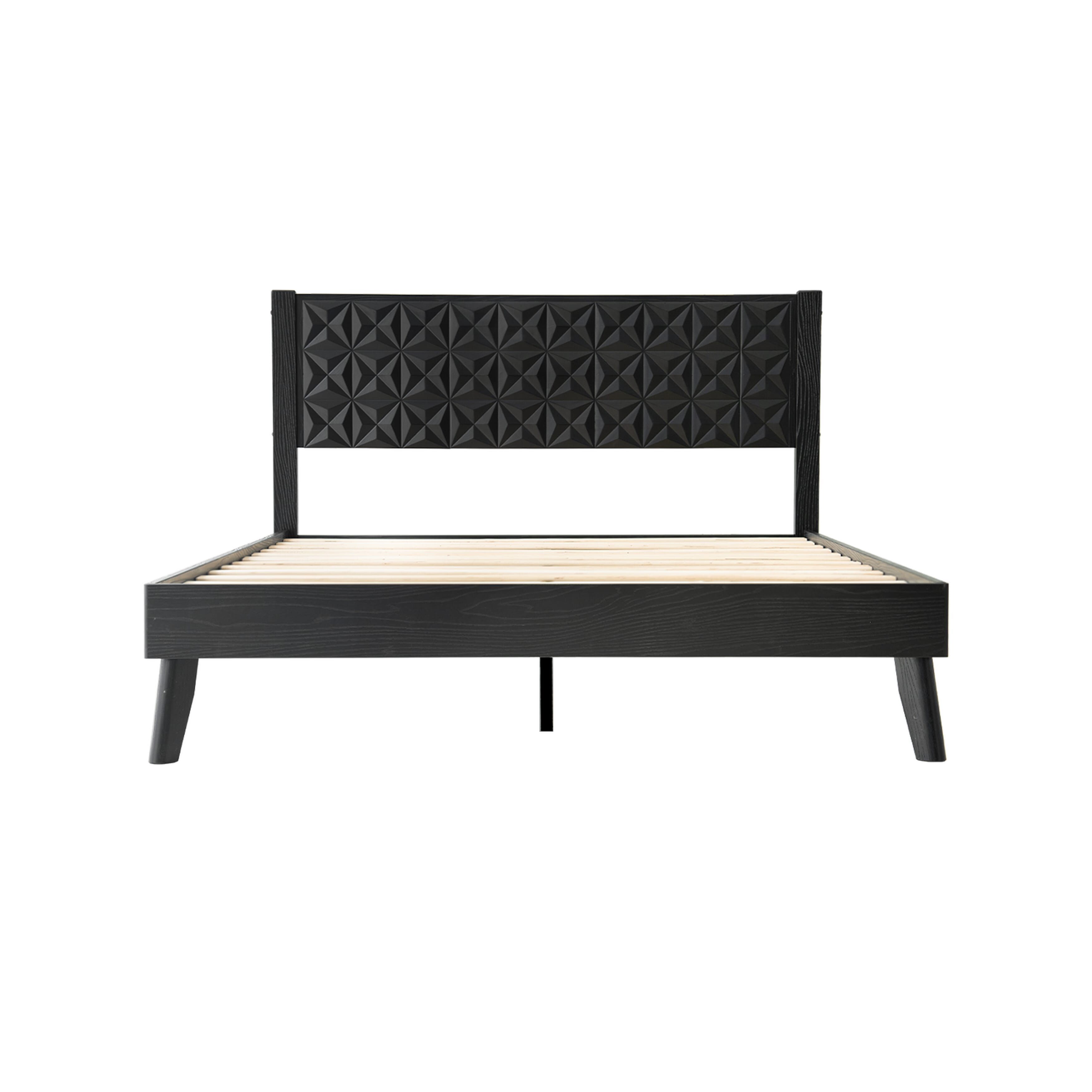 King Size Platform Bed Frame with Solid Wood Headboard & Footboard, 12 Sturdy Slatted Base, Central Metal Legs, Noise-Free & Slip-Free, Easy Assembly, No Box Spring Needed, Ebony Oak Finish, UPK-35