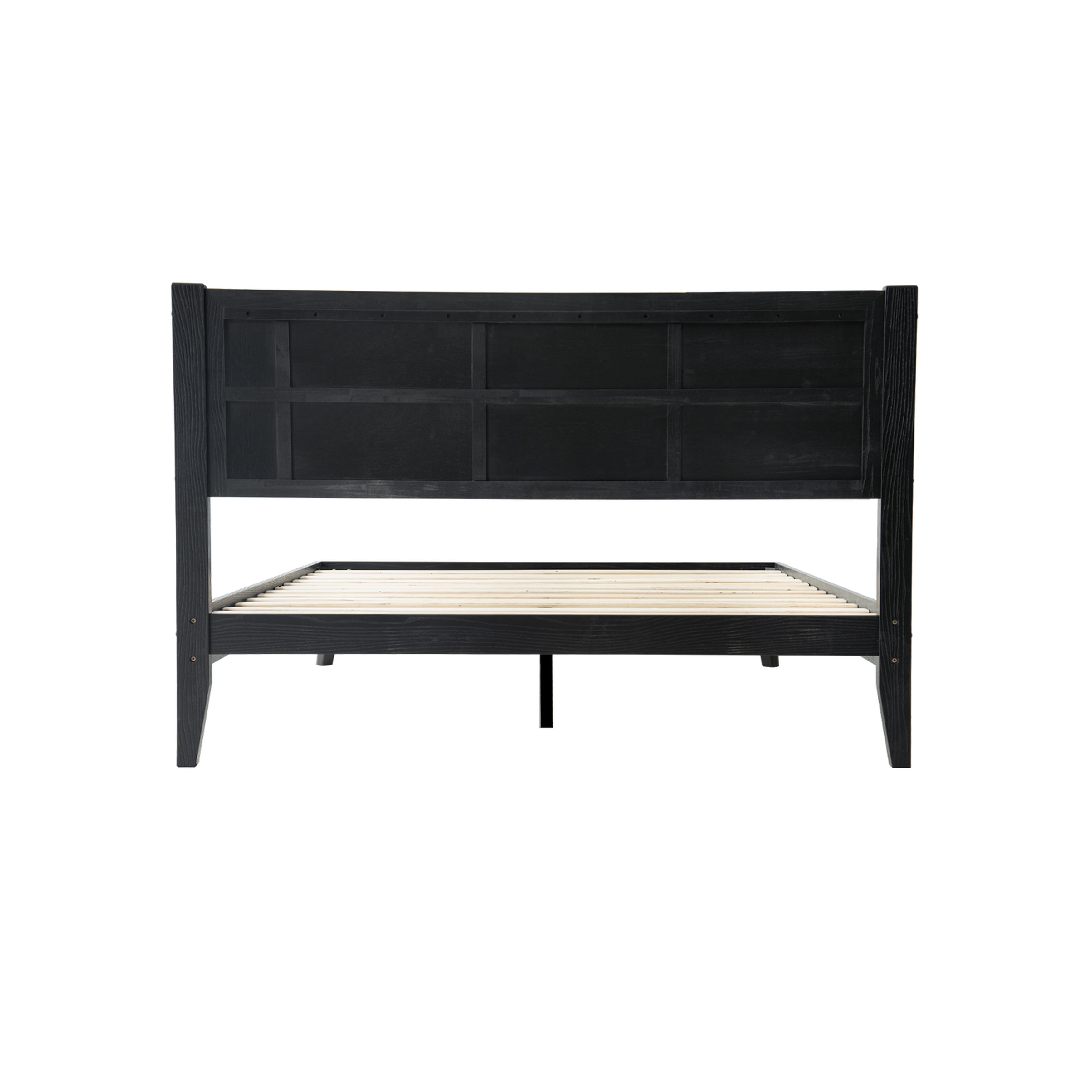 King Size Platform Bed Frame with Solid Wood Headboard & Footboard, 12 Sturdy Slatted Base, Central Metal Legs, Noise-Free & Slip-Free, Easy Assembly, No Box Spring Needed, Ebony Oak Finish, UPK-35