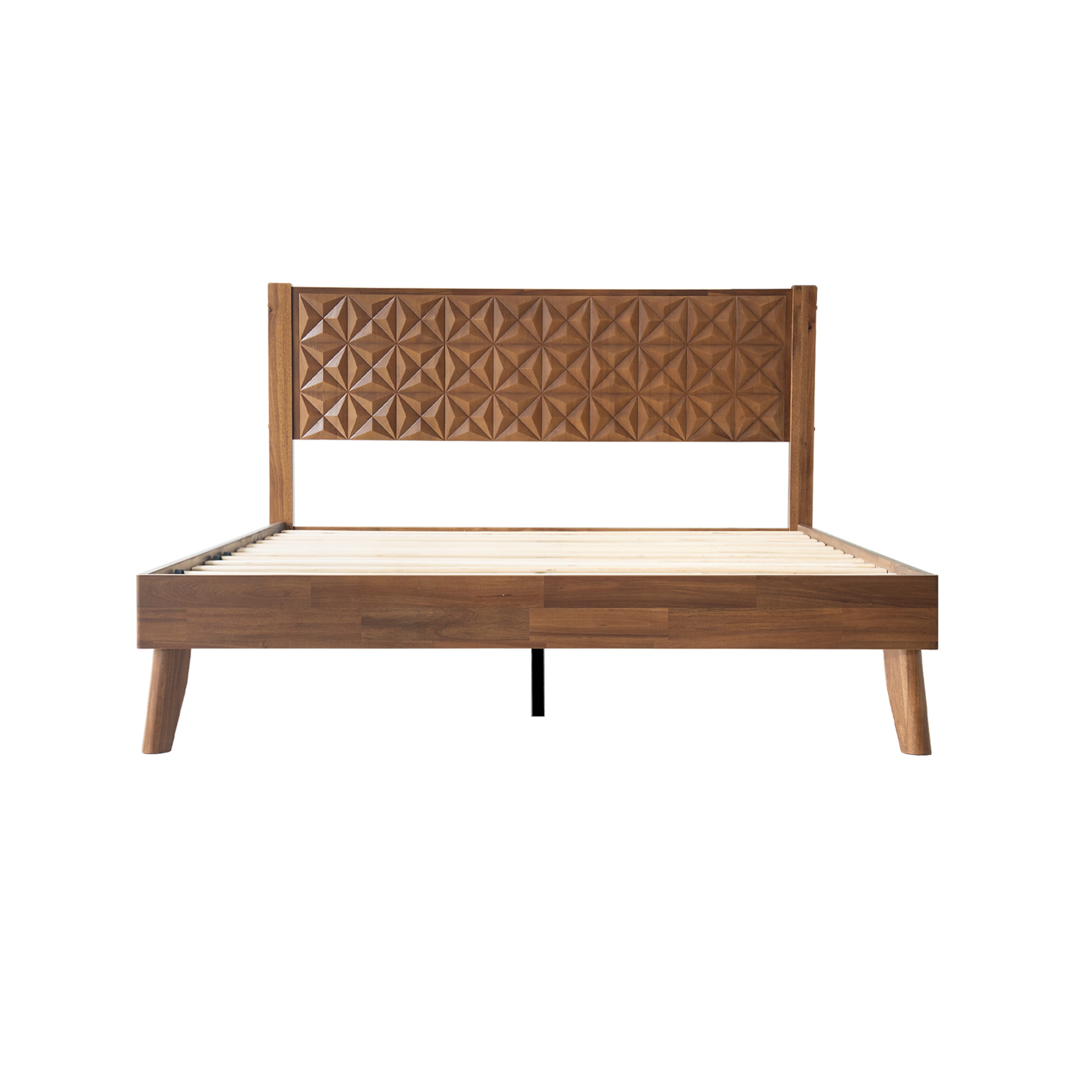 King Size Platform Bed Frame with Headboard & Footboard, 12 Solid Wood Strong Slats, Center Metal Legs, Noise-Free & Slip-Free Design, Easy Assembly, No Box Spring Needed, Walnut Finish, UPK-37