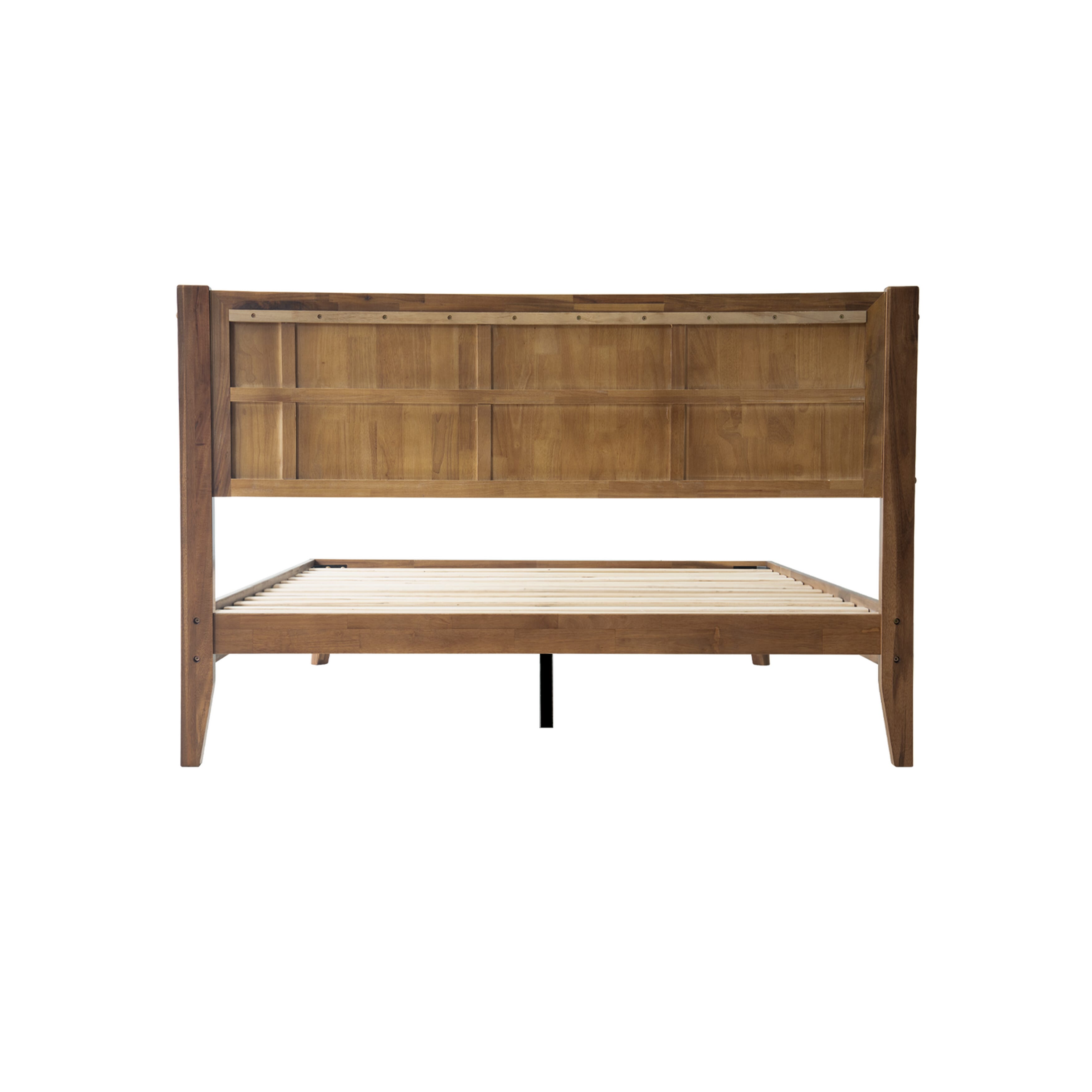 King Size Platform Bed Frame with Headboard & Footboard, 12 Solid Wood Strong Slats, Center Metal Legs, Noise-Free & Slip-Free Design, Easy Assembly, No Box Spring Needed, Walnut Finish, UPK-37