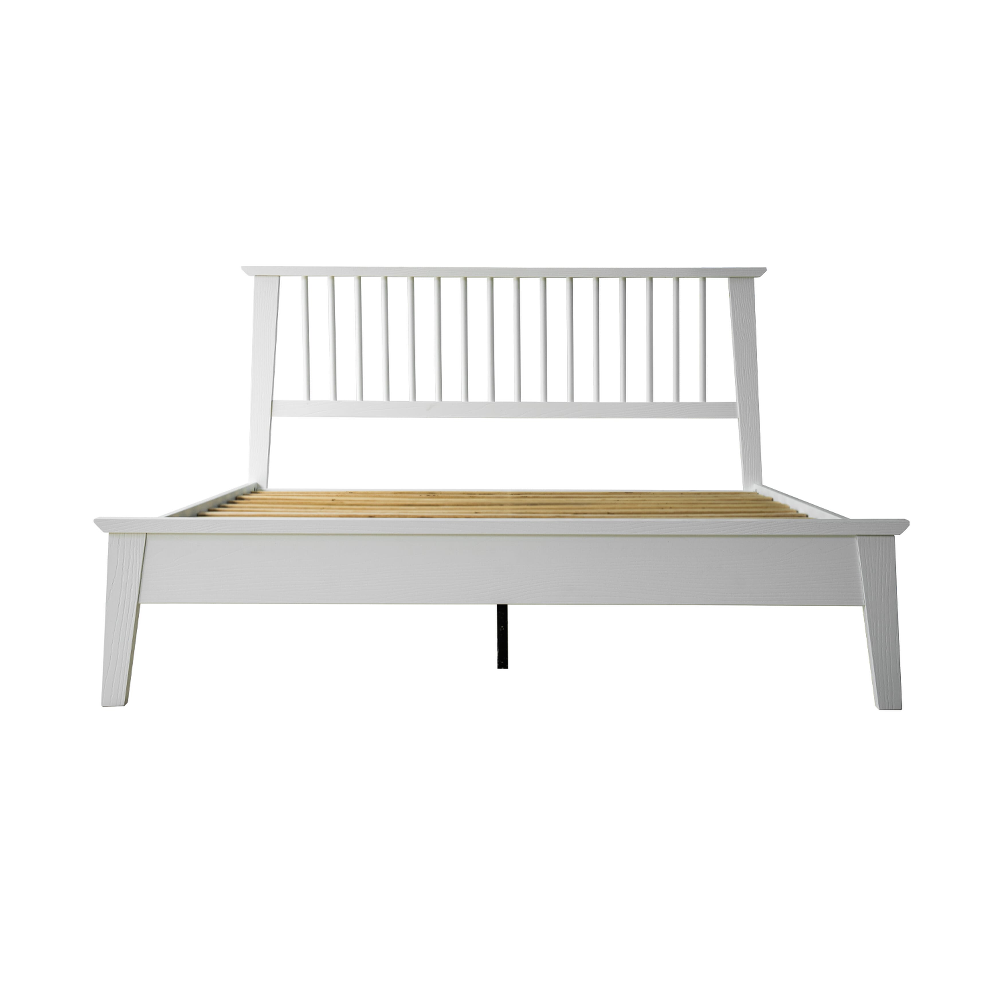King Size Solid Wood Platform Bed Frame with Headboard & Footboard, 12 Strong Slatted Base, Central Metal Legs, Easy Assembly, Noise & Slip-Free, No Box Spring Needed, Pure White Finish, UPK-39