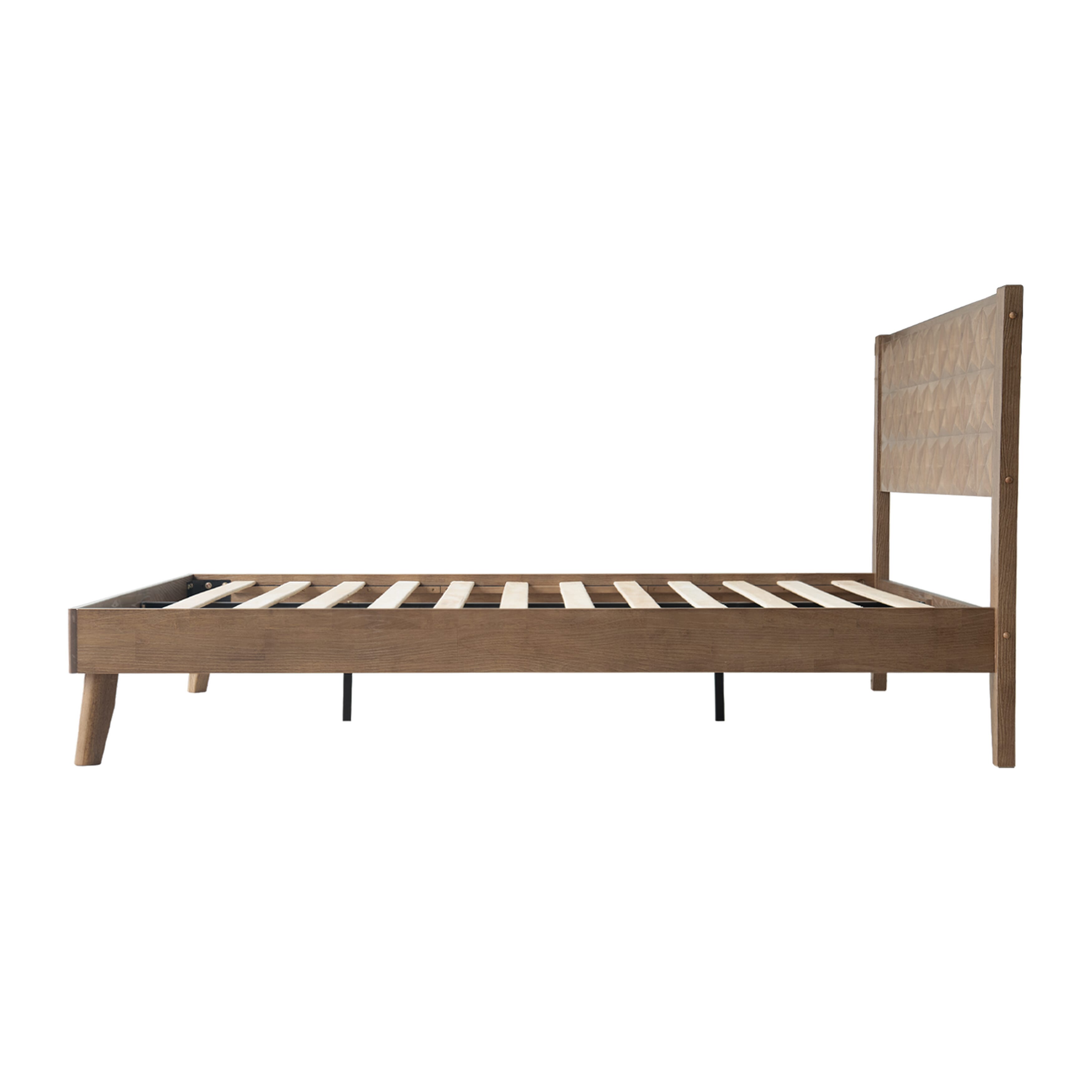 Queen Size Solid Wood Platform Bed Frame with Headboard & Footboard, Center Metal Legs, 12 Heavy-Duty Slats, Noise-Free & Anti-Slip Design, Easy Assembly, No Box Spring Needed, Barnwood Finish, UPQ-30