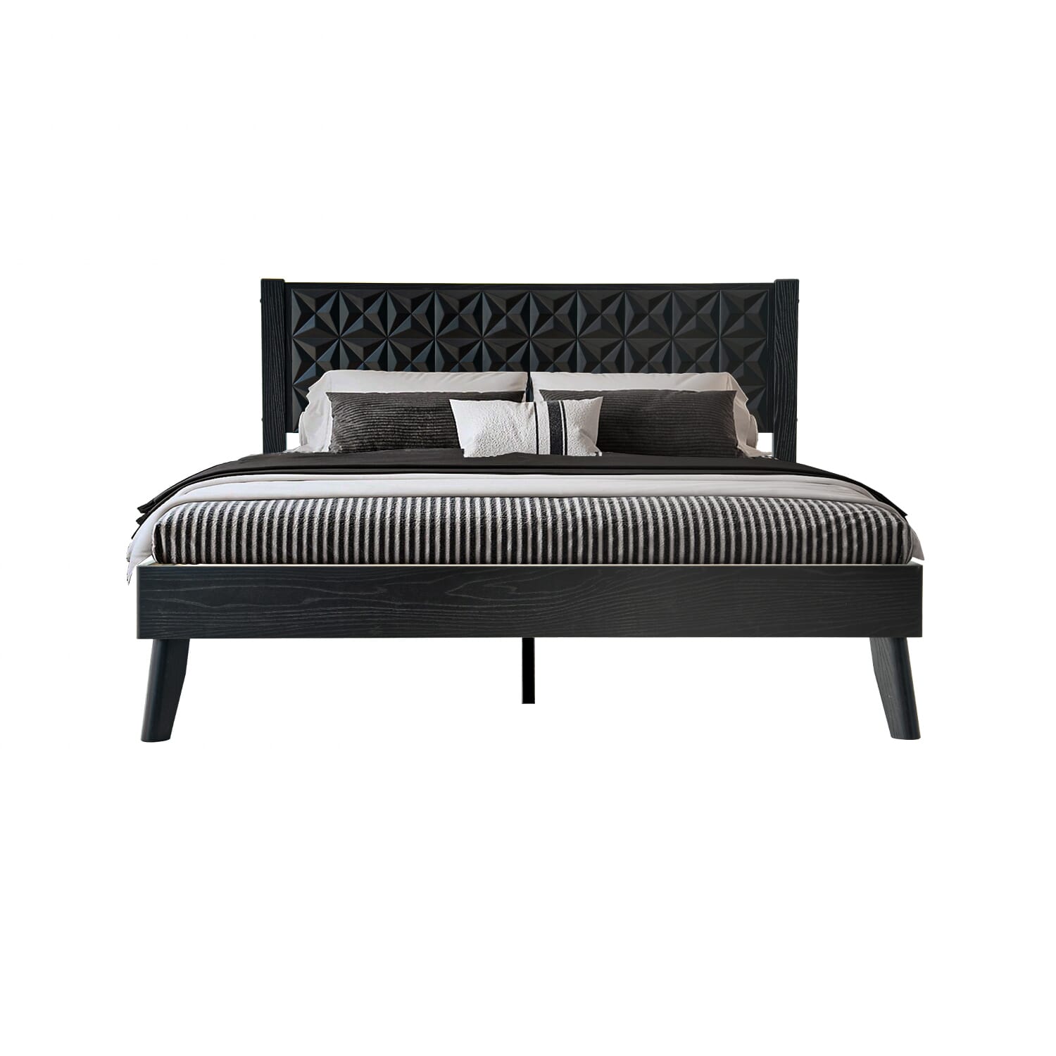 Queen Size Platform Bed Frame with Headboard & Footboard, Center Metal Legs, 12 Solid Wood Slatted Base, Easy Assembly, No Box Spring Needed, Noise-Free & Anti-Slip, Ebony Oak Finish, UPQ-35