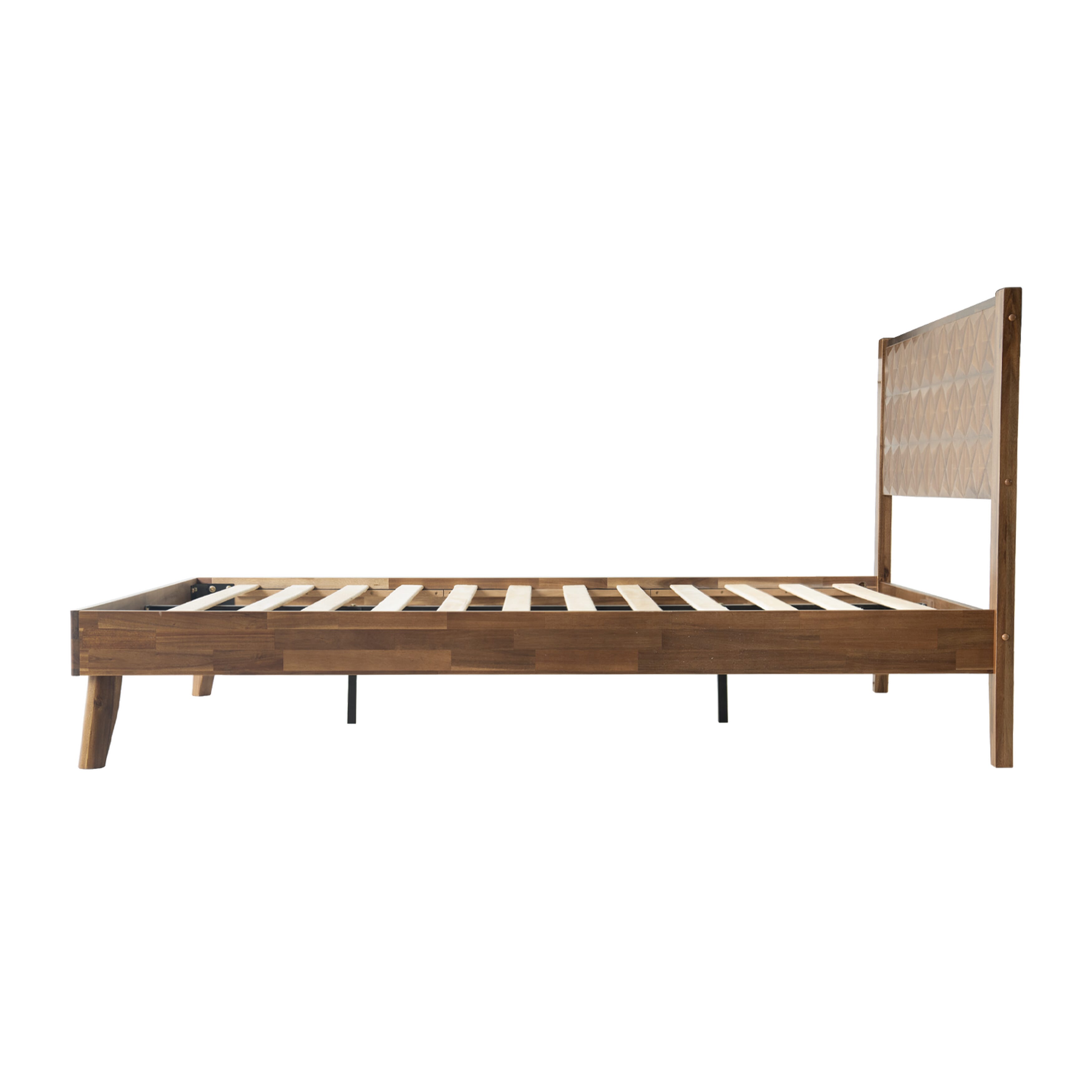 Queen Size Bed Frame with Headboard & Footboard, Solid Wood Platform Bed with Metal Legs, 12 Reinforced Slatted Base, Noise-Free & Anti-Slip, No Box Spring Needed, Walnut Finish, UPQ-37