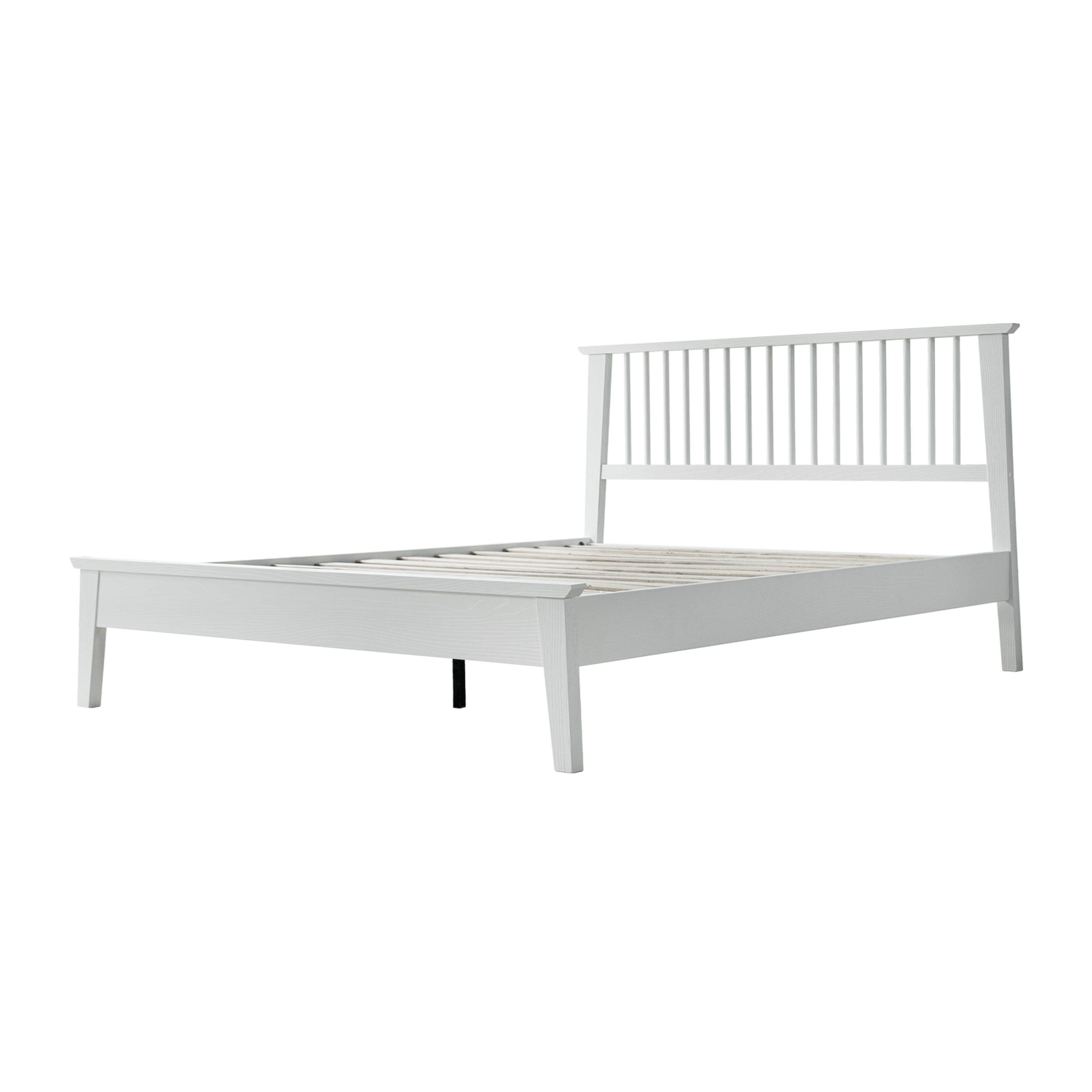 Queen Size Solid Wood Platform Bed Frame with Headboard & Footboard, Central Metal Legs, 12 Sturdy Slats, Noise-Free & Anti-Slip Design, Easy Assembly, No Box Spring Needed, Pure White Finish, UPQ-39