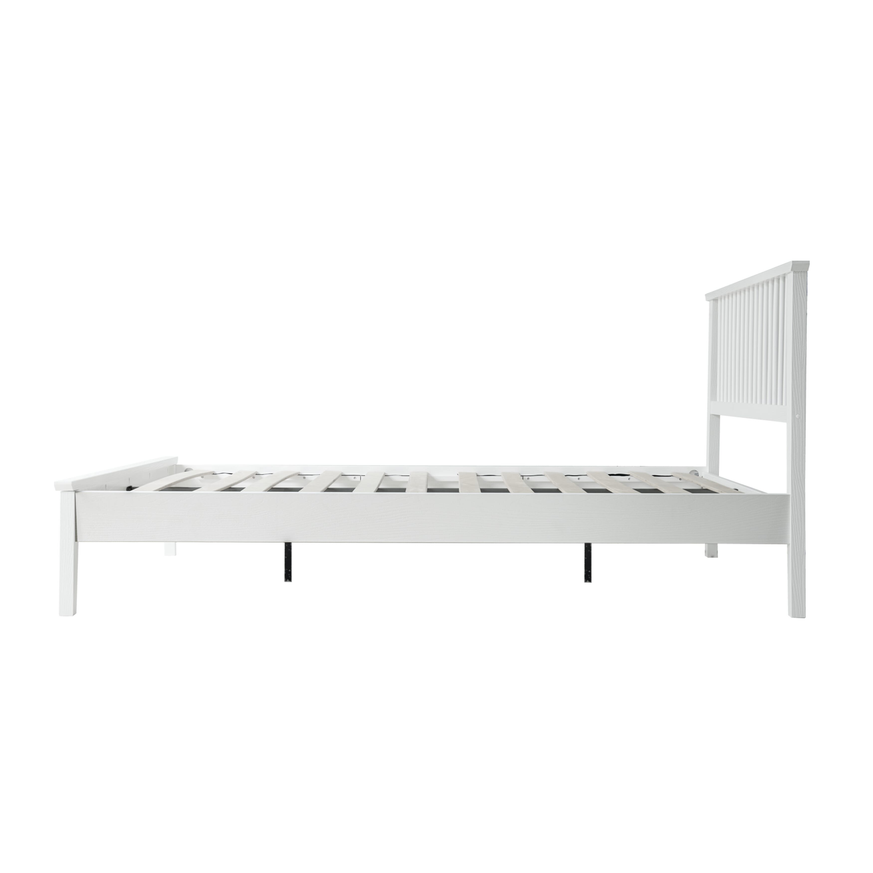Queen Size Solid Wood Platform Bed Frame with Headboard & Footboard, Central Metal Legs, 12 Sturdy Slats, Noise-Free & Anti-Slip Design, Easy Assembly, No Box Spring Needed, Pure White Finish, UPQ-39