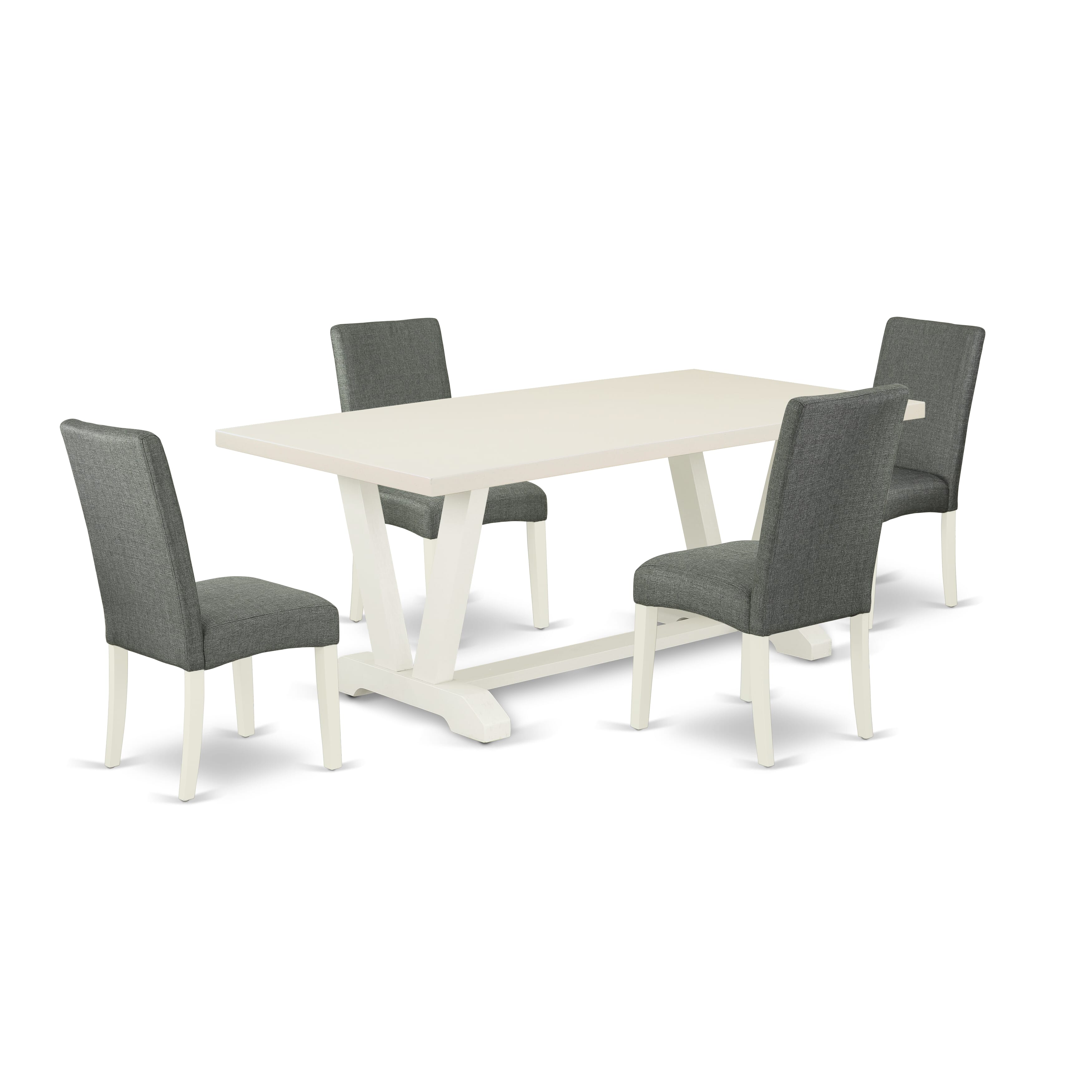 V027DR207-5 5-Piece kitchen table set an Excellent linen white Dinette Table top and 4 Beautiful Parson�s chairs with High Stylish Chair Back, linen white Finish