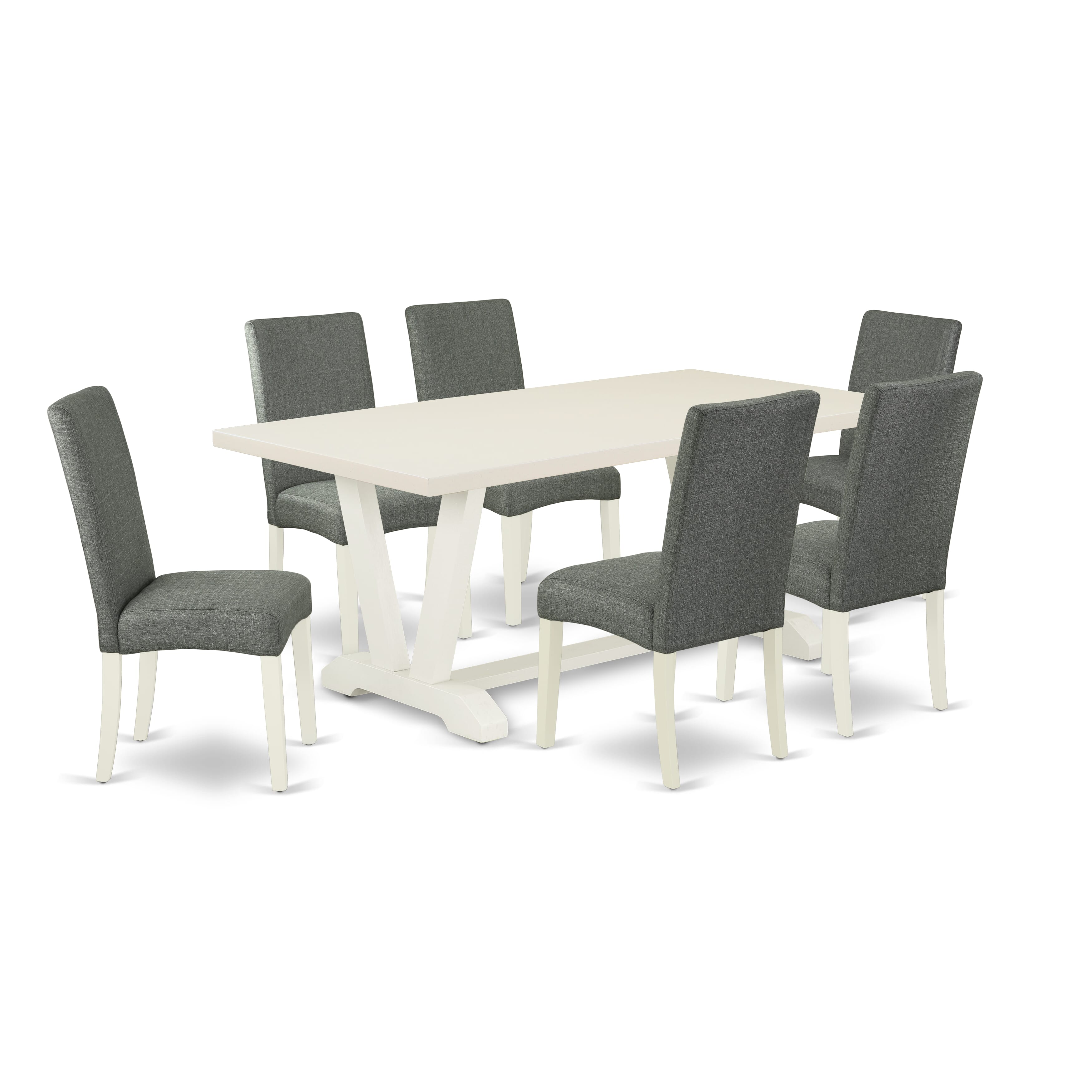 East West Furniture V027DR207-7 7-Piece Dining Set a Great linen white Dinette Table top and 6 Wonderful Parson Dining chairs with High Stylish Chair Back, linen white Finish