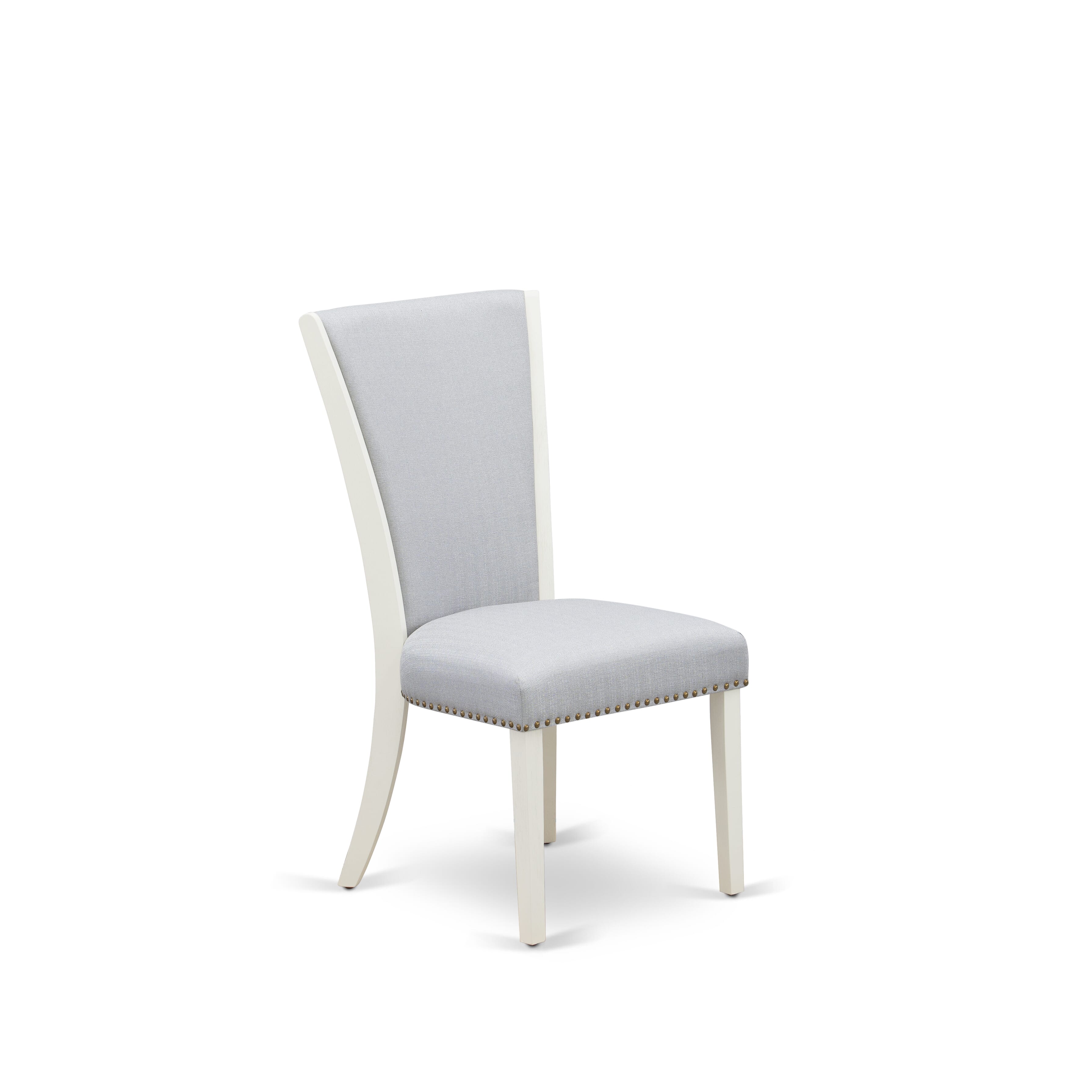 East West Furniture 9-Piece Kitchen Table Set Consists of 8 Mid Century Chairs with Upholstered Seat and Stylish Back-Rectangular Dining Room Table - Linen White and Wirebrushed Linen White Finish