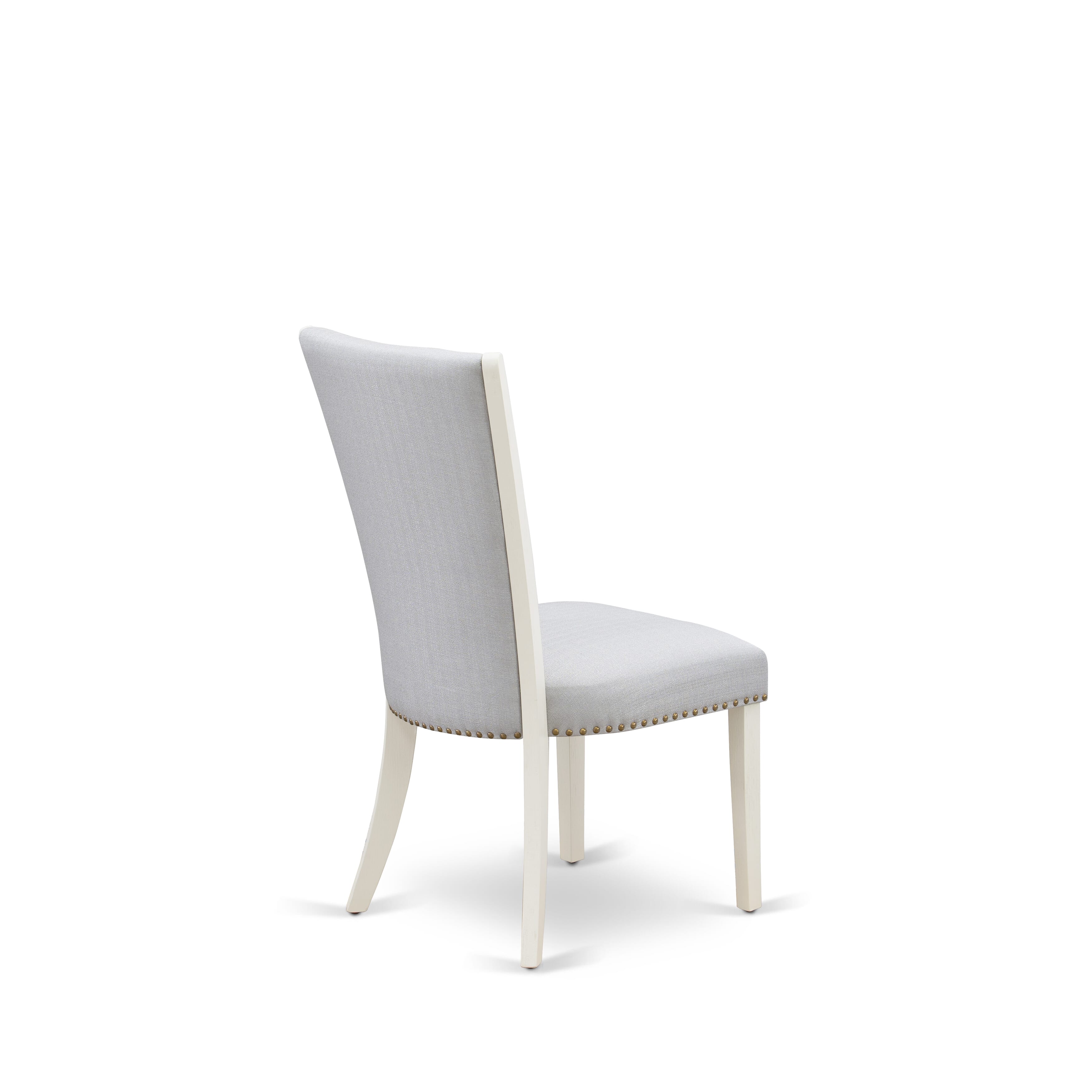 East West Furniture 5-Pc Dining Table Set Consists of 4 Modern Chairs with Upholstered Seat and Stylish Back-Rectangular Dining Table - Linen White and Wirebrushed Linen White Finish
