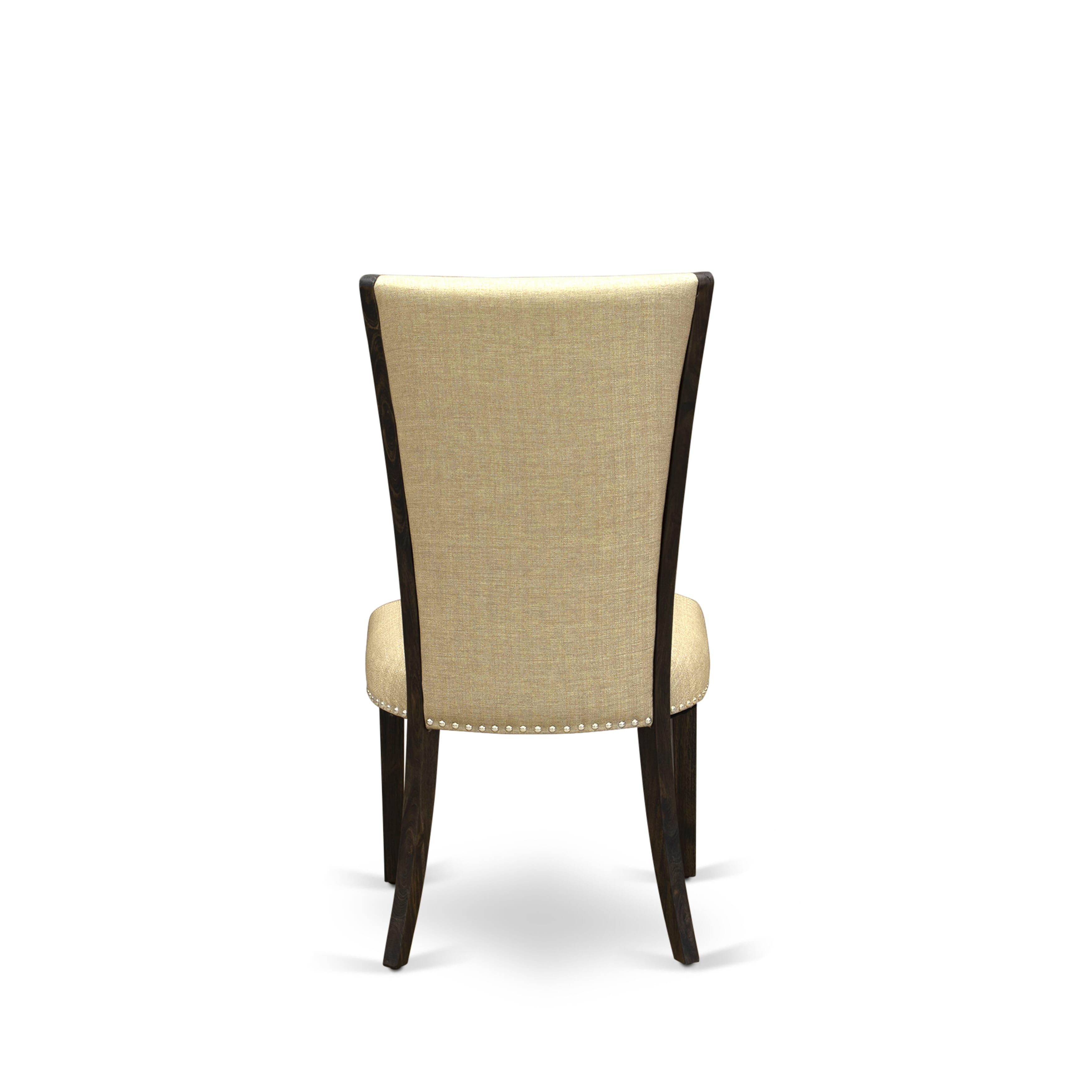 East West Furniture X726VE703-7 7Pc Dining Room Table Set Includes a Wood Table and 6 Upholstered Dining Chairs with Brown Color Linen Fabric, Medium Size Table with Full Back Chairs, Distressed Jacobean and Linen White Finish