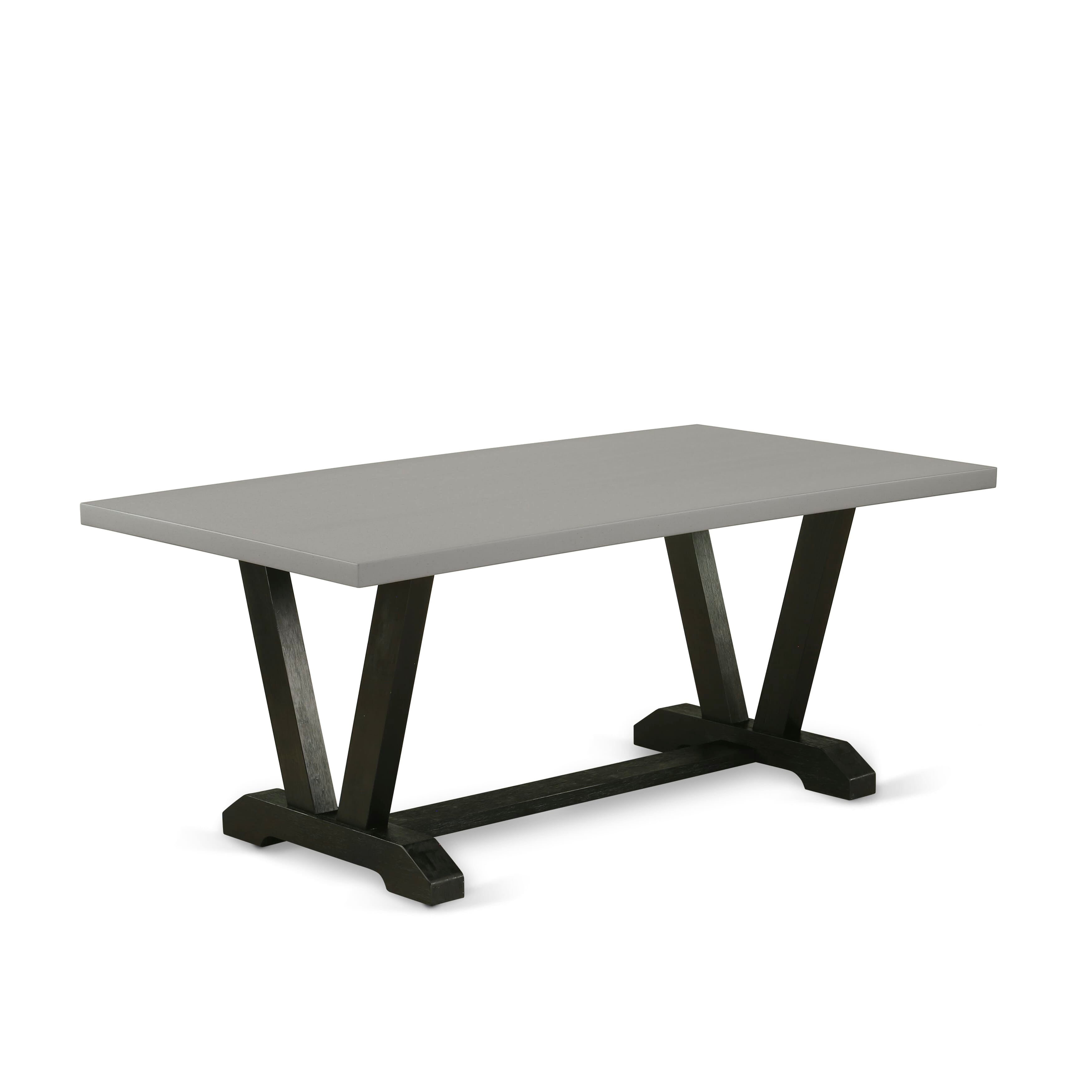 East West Furniture V697X2630-9 - Juego de cocina de mediados de siglo de 9 piezas que consta de una mesa de comedor con cubierta de cemento y 8 sillas apilables con cuero sintético con patrón blanco y gris - Negro cepillado con alambre