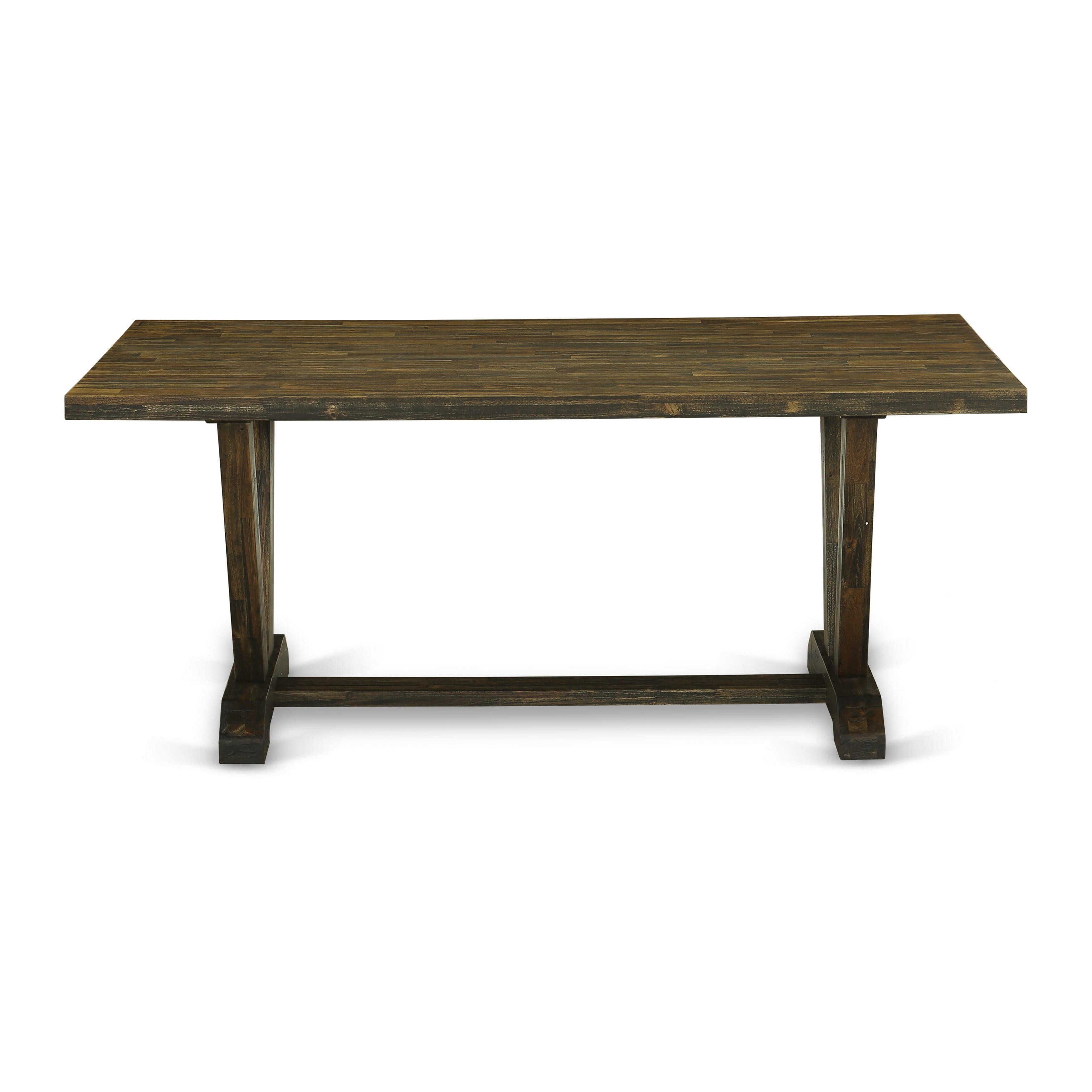 Juego de mesa de comedor de 9 piezas East West Furniture V777SI737-9. Incluye una mesa de comedor rectangular con patas en V y 8 sillas tapizadas en tela de lino Limelight.