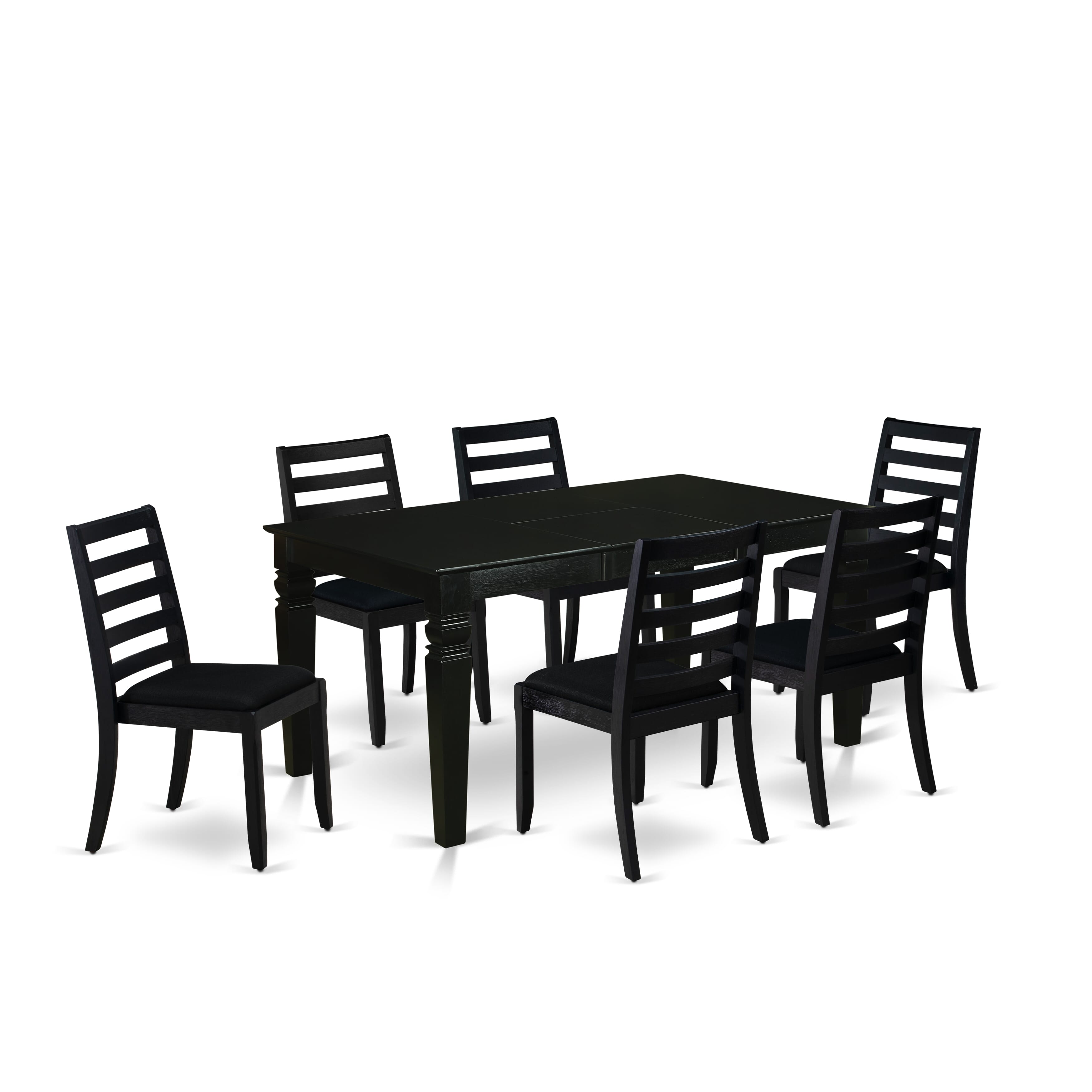 East West Furniture WEX17-BLK-24 - Juego de comedor de 7 piezas. Incluye una mesa de cocina rectangular con tablero negro y 6 sillas apilables de tela de lino.