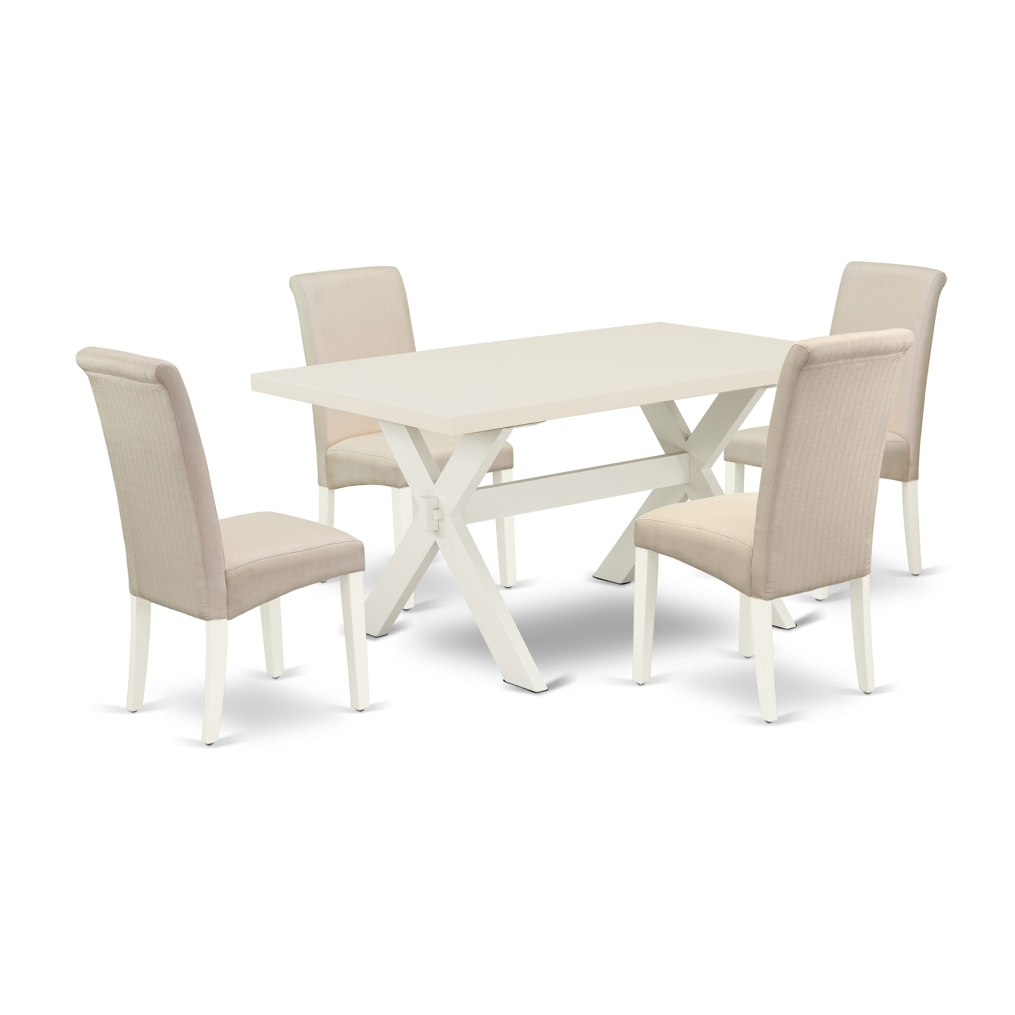 X026BA201-5 5-Piece Dining Table Set with Dining Table - 4 Linen Fabric Dining Chairs (linen white Finish)