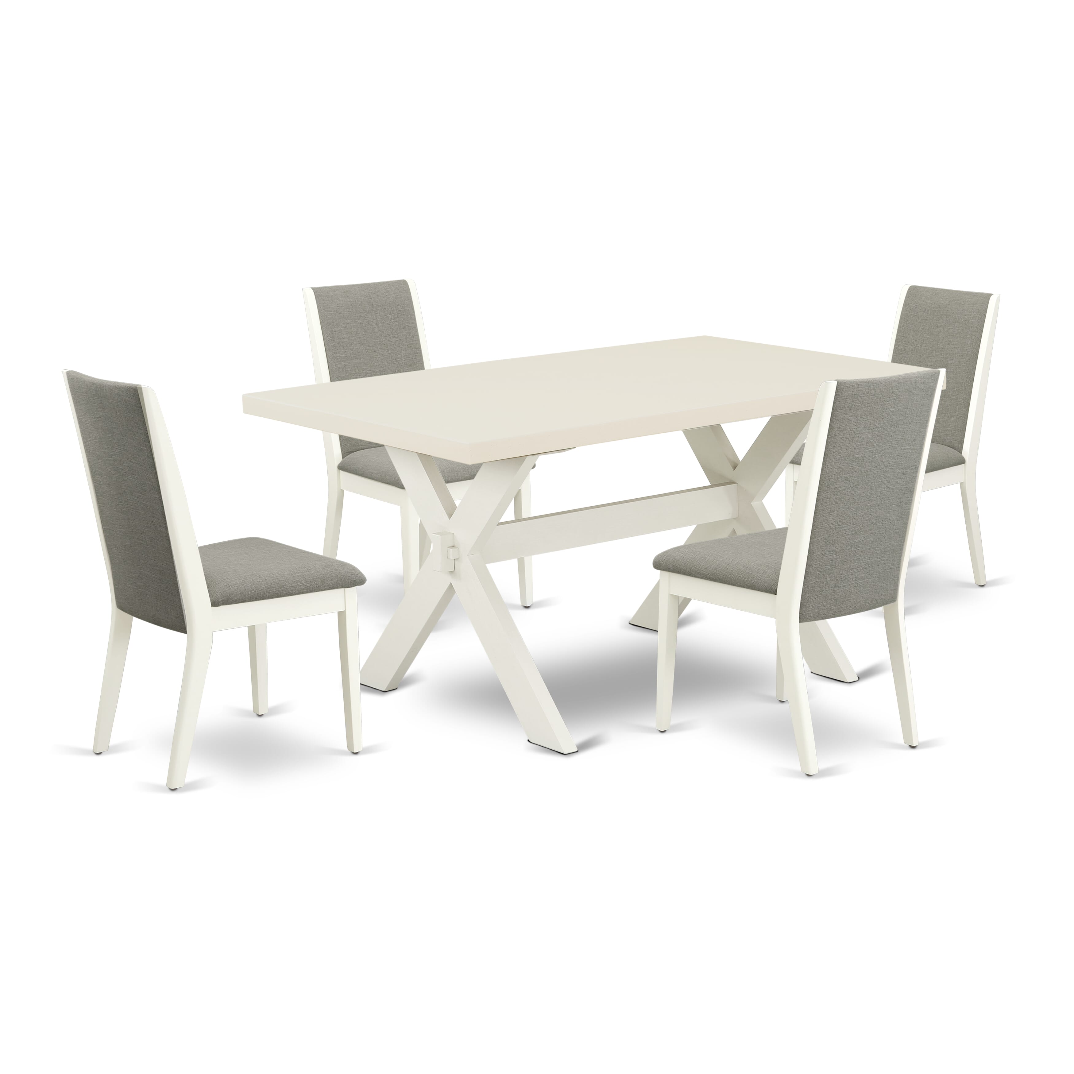 X026LA206-5 5-Piece Kitchen Table Set with Dining Room Table - 4 Linen Fabric Parson Dining Chairs (linen white Finish)