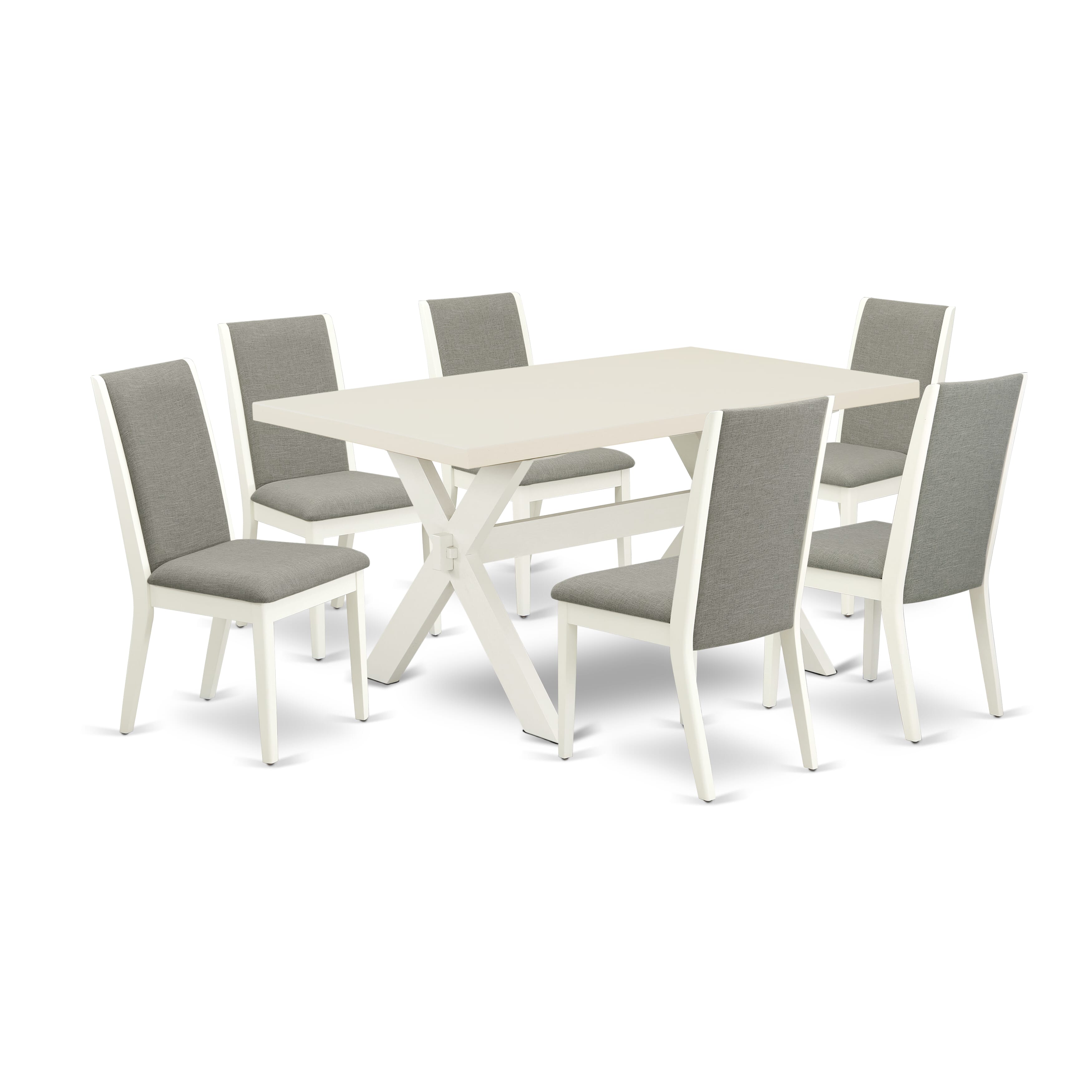 East West Furniture X026LA206-7 7-Piece Dining Table Set with Dining Table - 6 Linen Fabric Dining Chairs (linen white Finish)