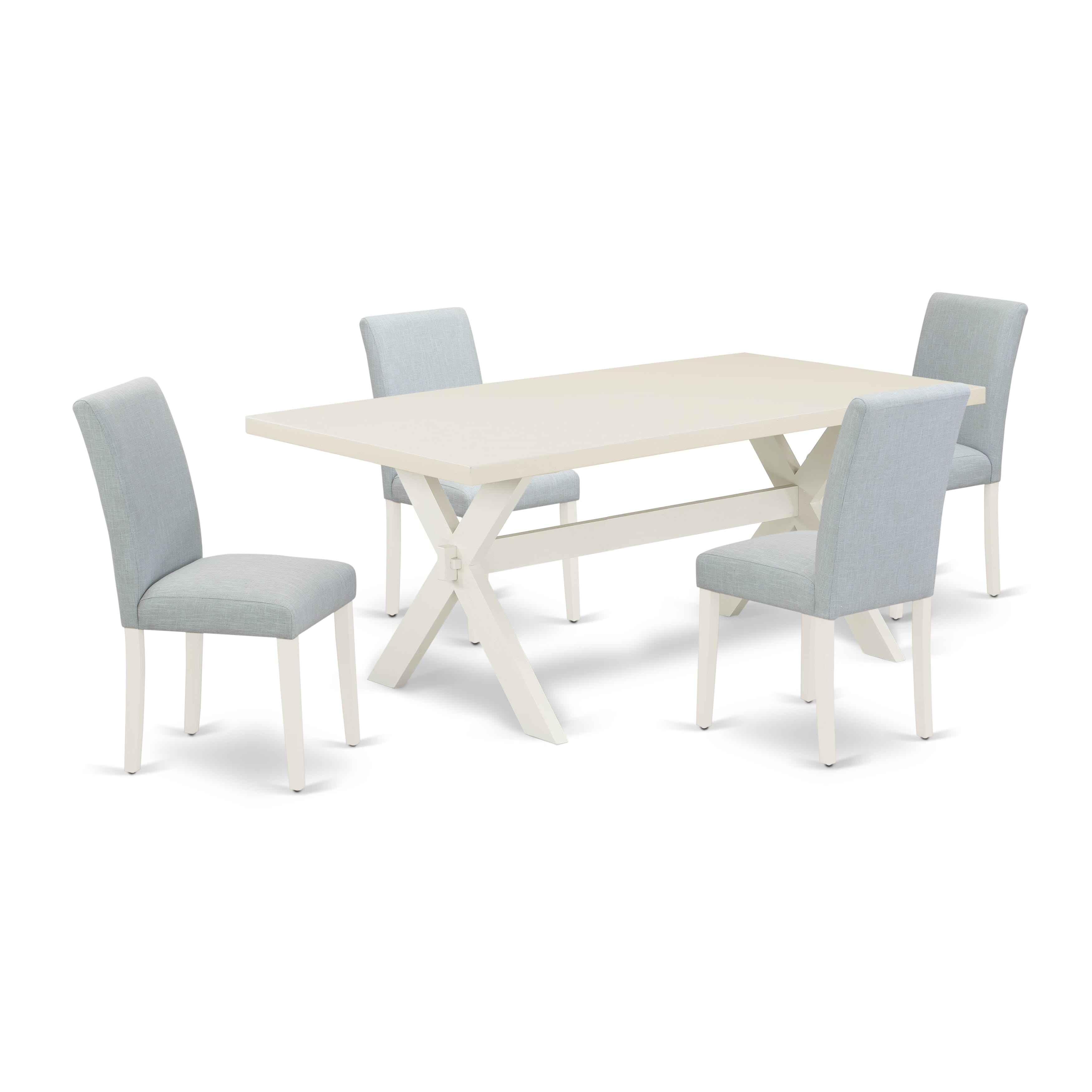 East West Furniture 5-Pc Dining Room Table Set Includes 4 Mid Century Modern Chairs with Upholstered Seat and High Back and a Rectangular Kitchen Dining Table - Linen White Finish