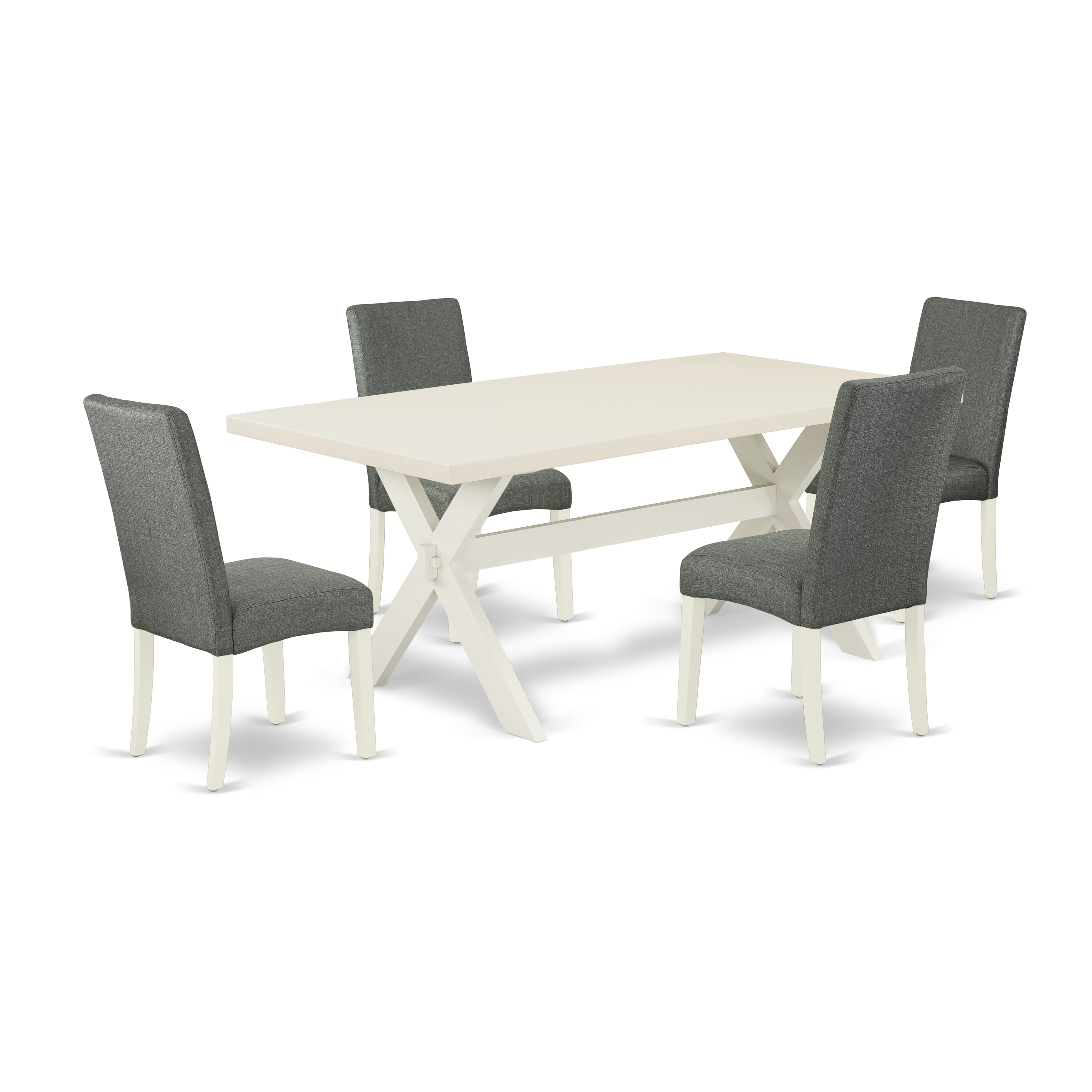 East West Furniture X027DR207-5 5-Pc dinette set a beautiful linen white rectangular table top and 4 Beautiful Parson� dining room chairs with High Stylish Chair Back, linen white Finish