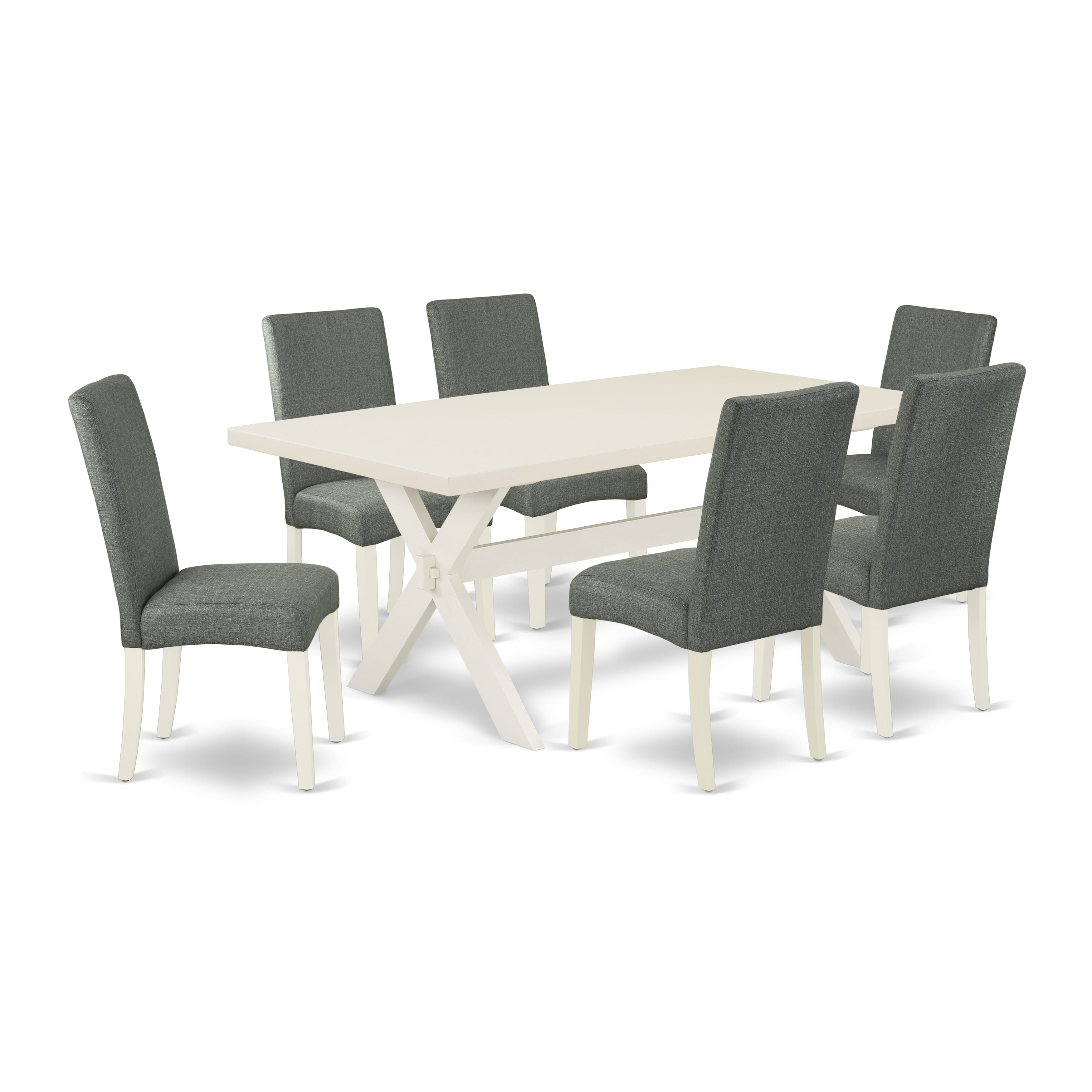 East West Furniture X027DR207-7 7-Piece a Wonderful linen white rectangular Table top and 6 Gorgeous Parson chairs with High Stylish Chair Back, linen white Finish