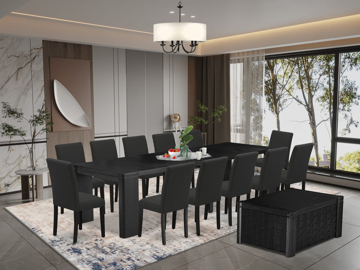 Luxe East West Furniture X12AB 0C6 24 14 piece Dining Room Table Set a Rectangular Kitchen Table with a dining coffee table and 12 Black Linen Fabric