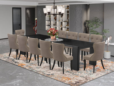 X12SI-006-4813-piece Xtenczar Modern Xtenczar Dining Table Set a Rectangular Kitchen Table and 12 coffee Linen Fabric Dining Chair, Wire Brushed Black