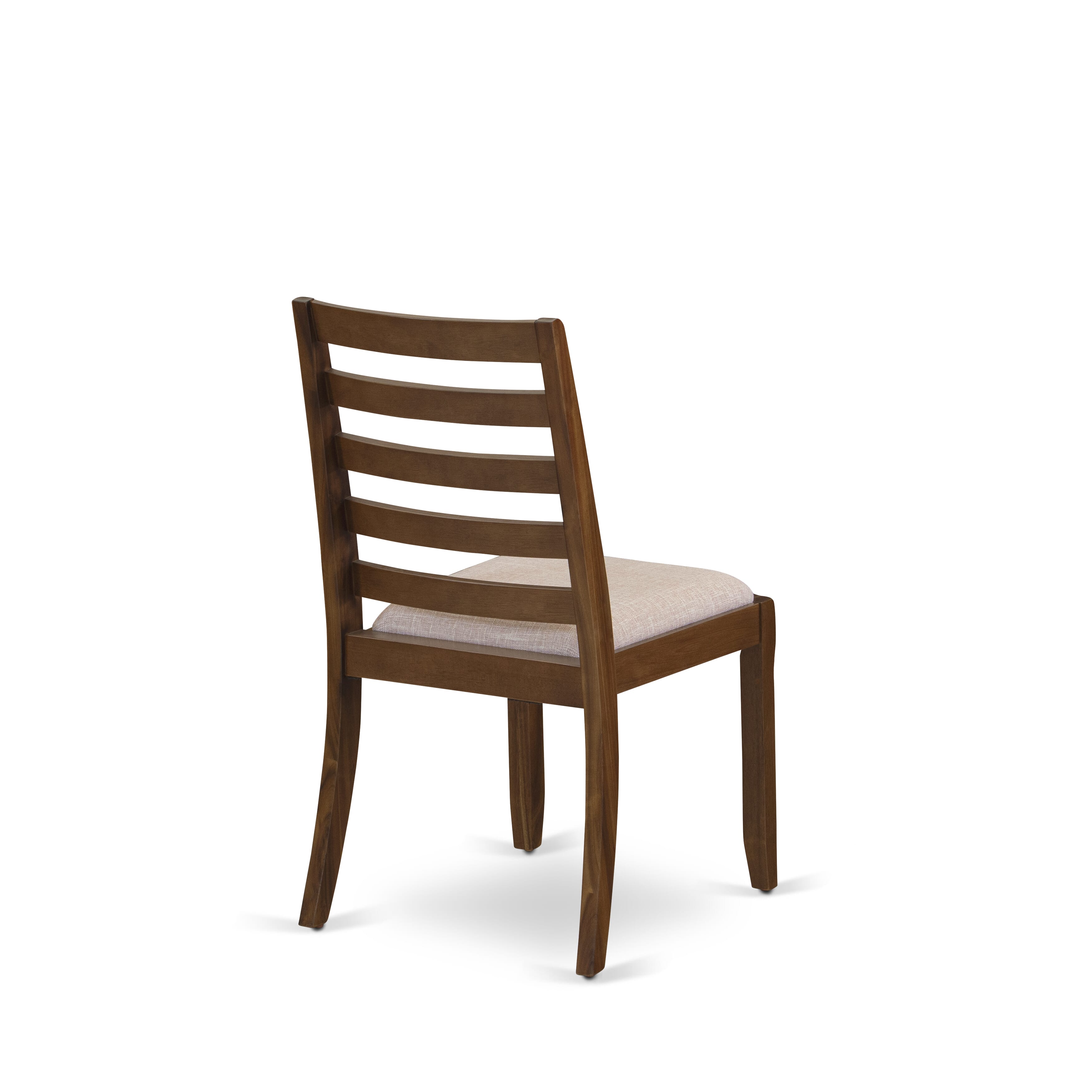 I2X15-0N-04 5-piece Kitchen Table set included a Round Table and 4 Light Tan Linen Fabric stackable Chair, Antique Walnut Finish.