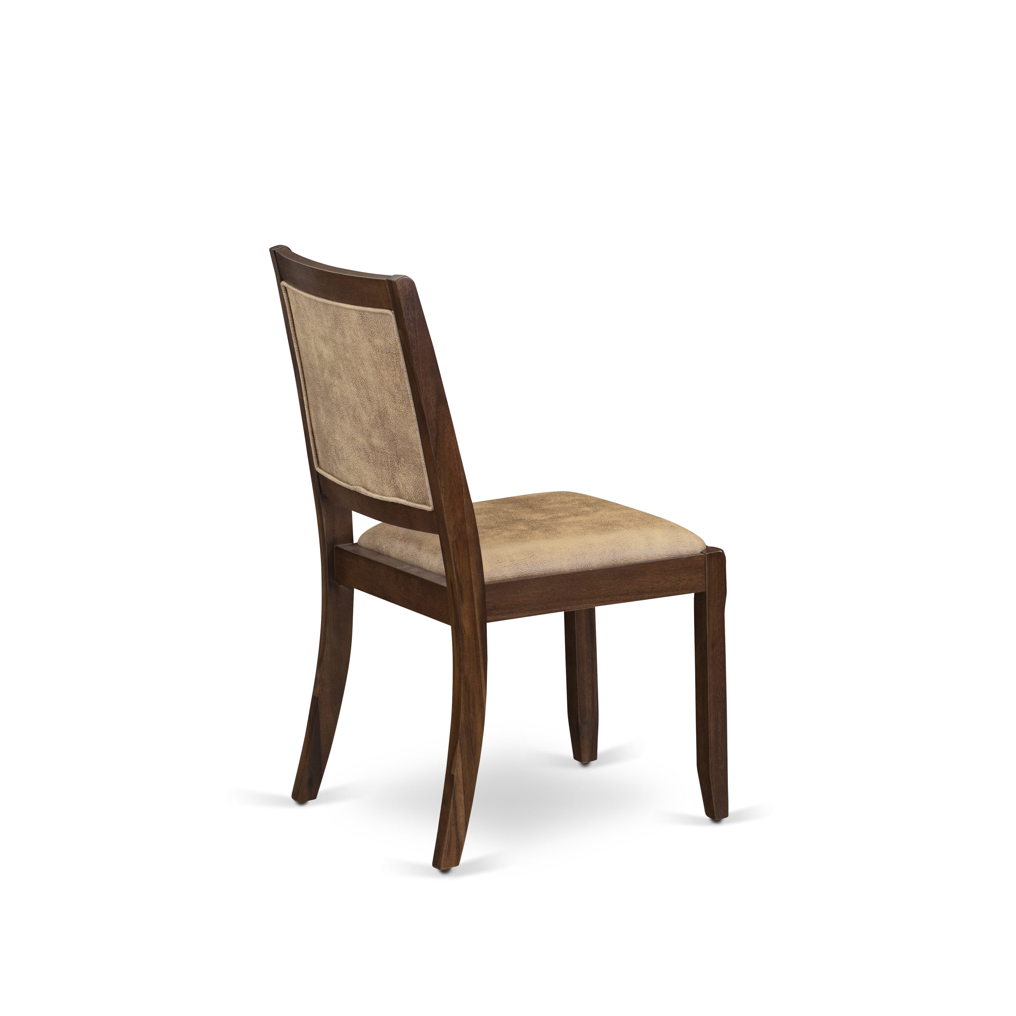 F3X25-0N-28 5-pc Dining Table Set included a Round Table and 4 Brown Texture Faux Leather stackable Chair, Antique Walnut Finish.