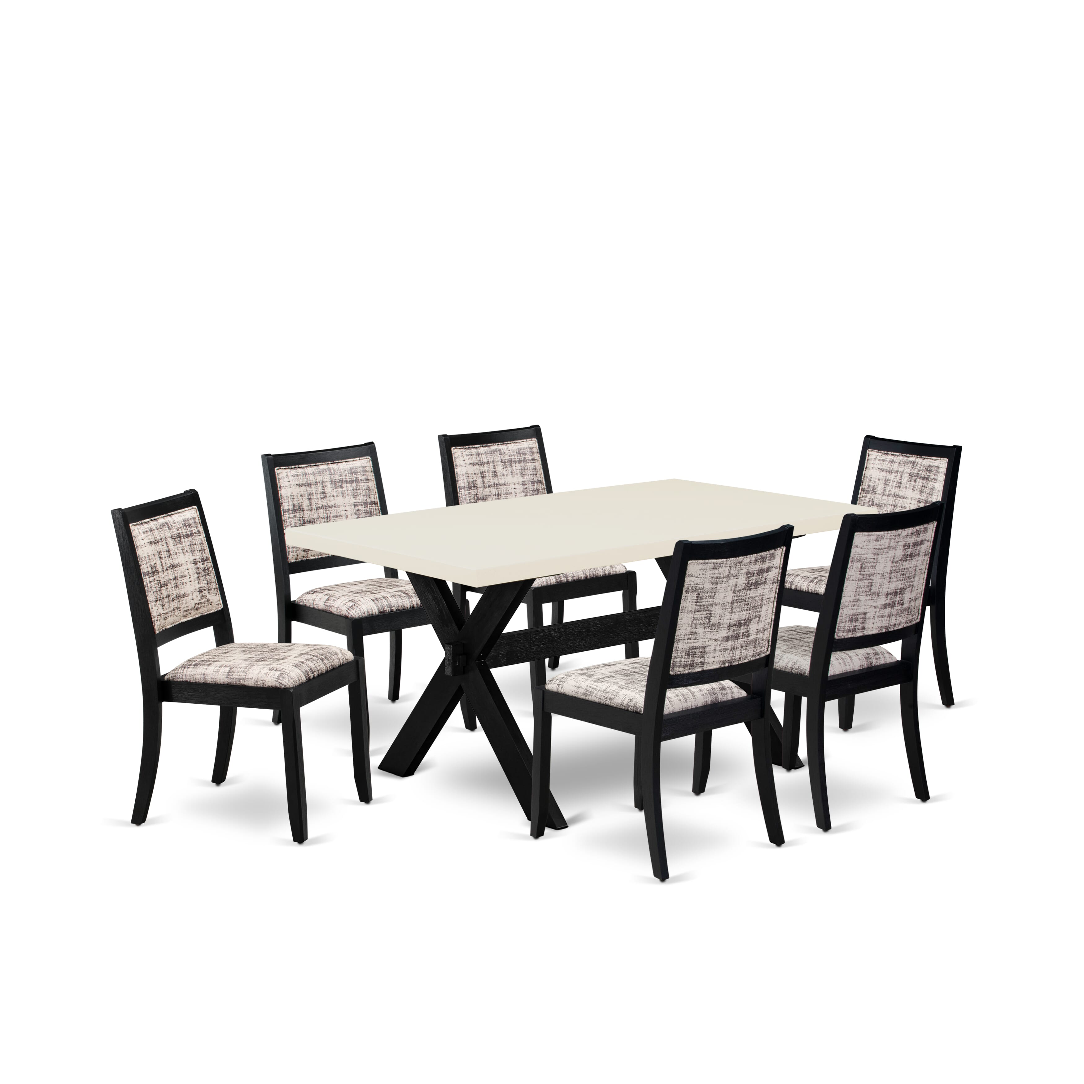 X626X2630-7 - 7-pc kitchen table set - a table & 6 stackable chairs with White and Gray Pattern Faux Leather Fabric - Wire-brushed Black