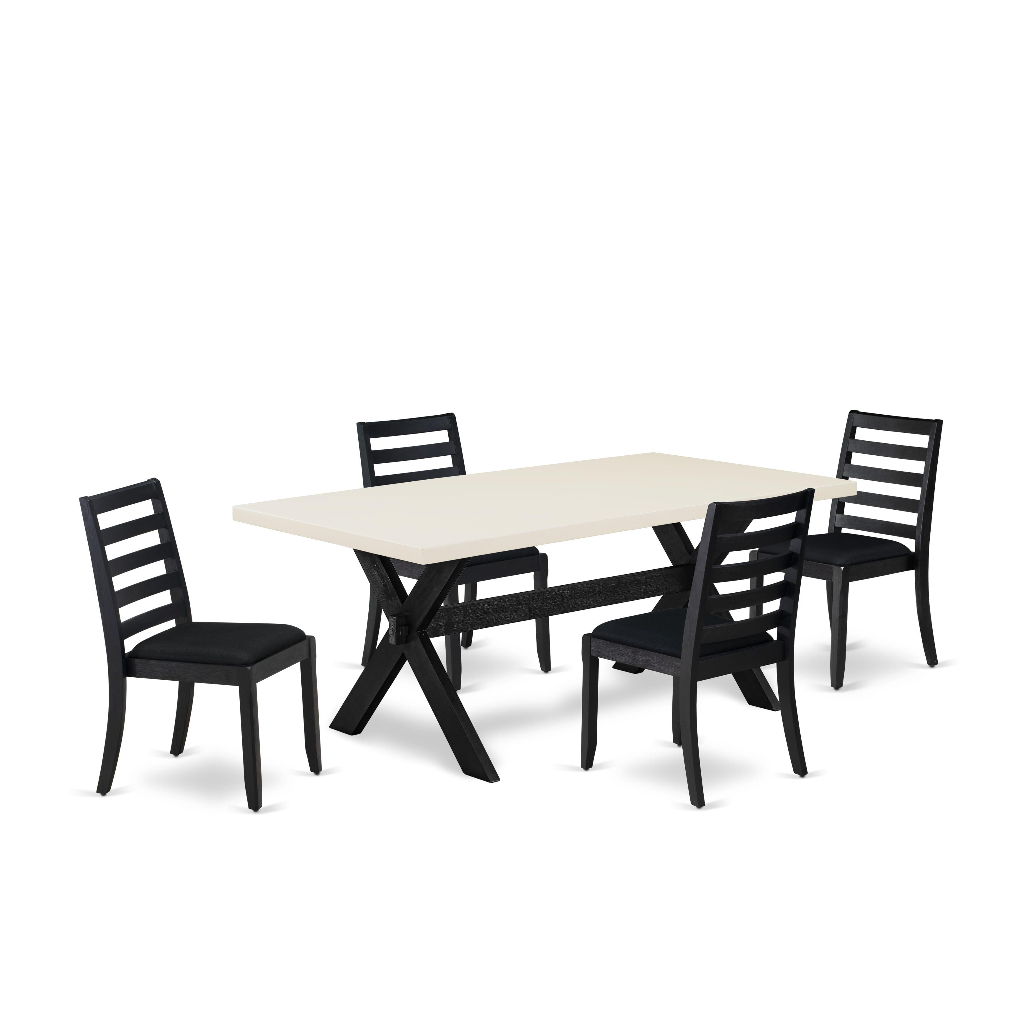 X627X1624-5 - 5-pc modern dining set - a kitchen table & 4 stackable chairs with Black Linen Fabric - Wire-brushed Black